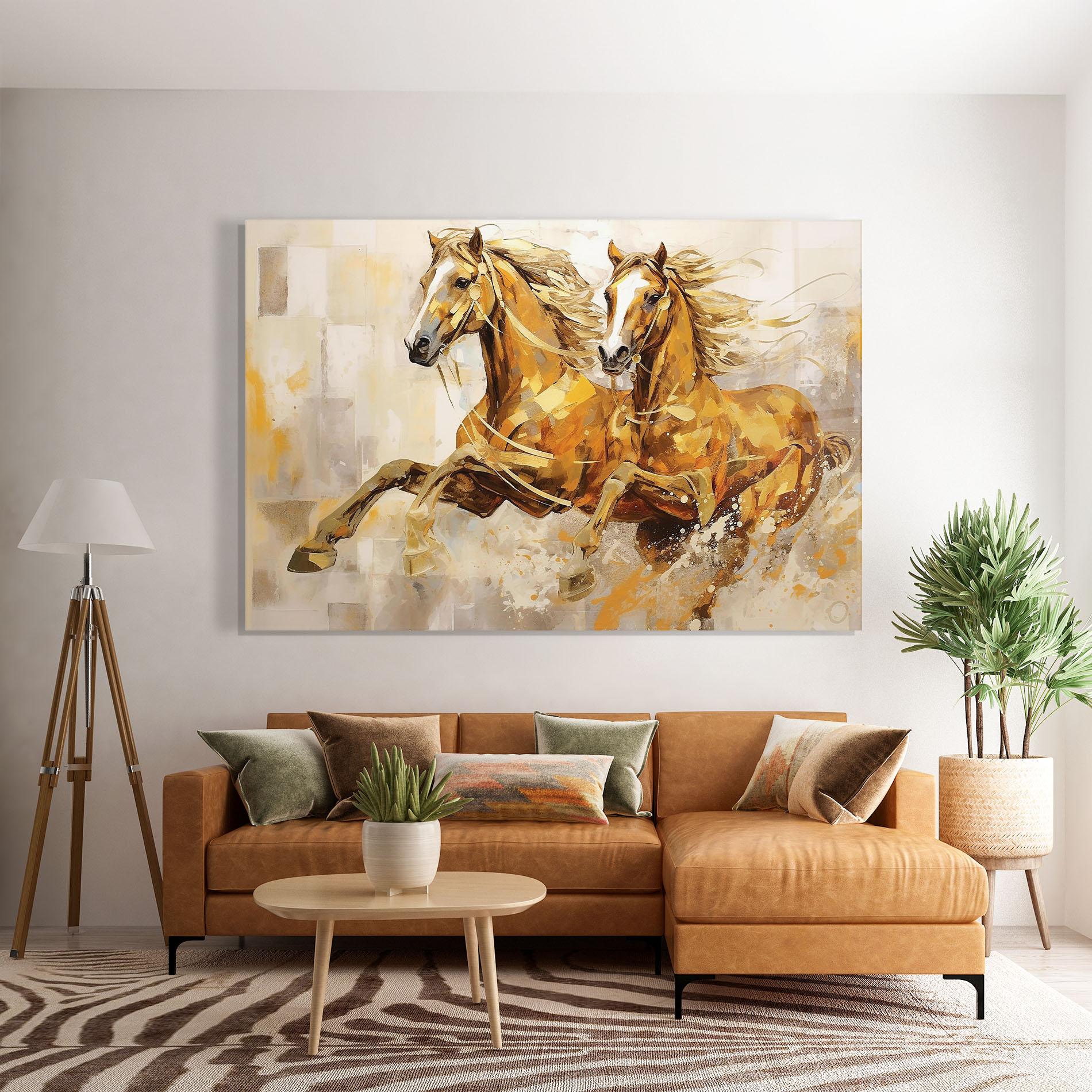 Tablou Sticla Light Brown Horses Running mockup 7