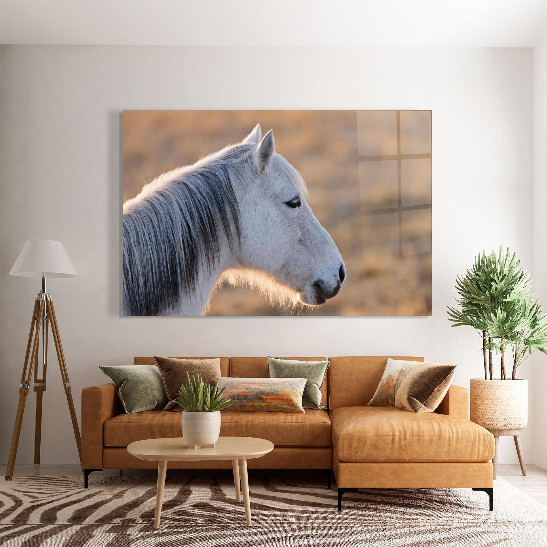 Tablou Sticla Light Gray Horse Looking mockup 7