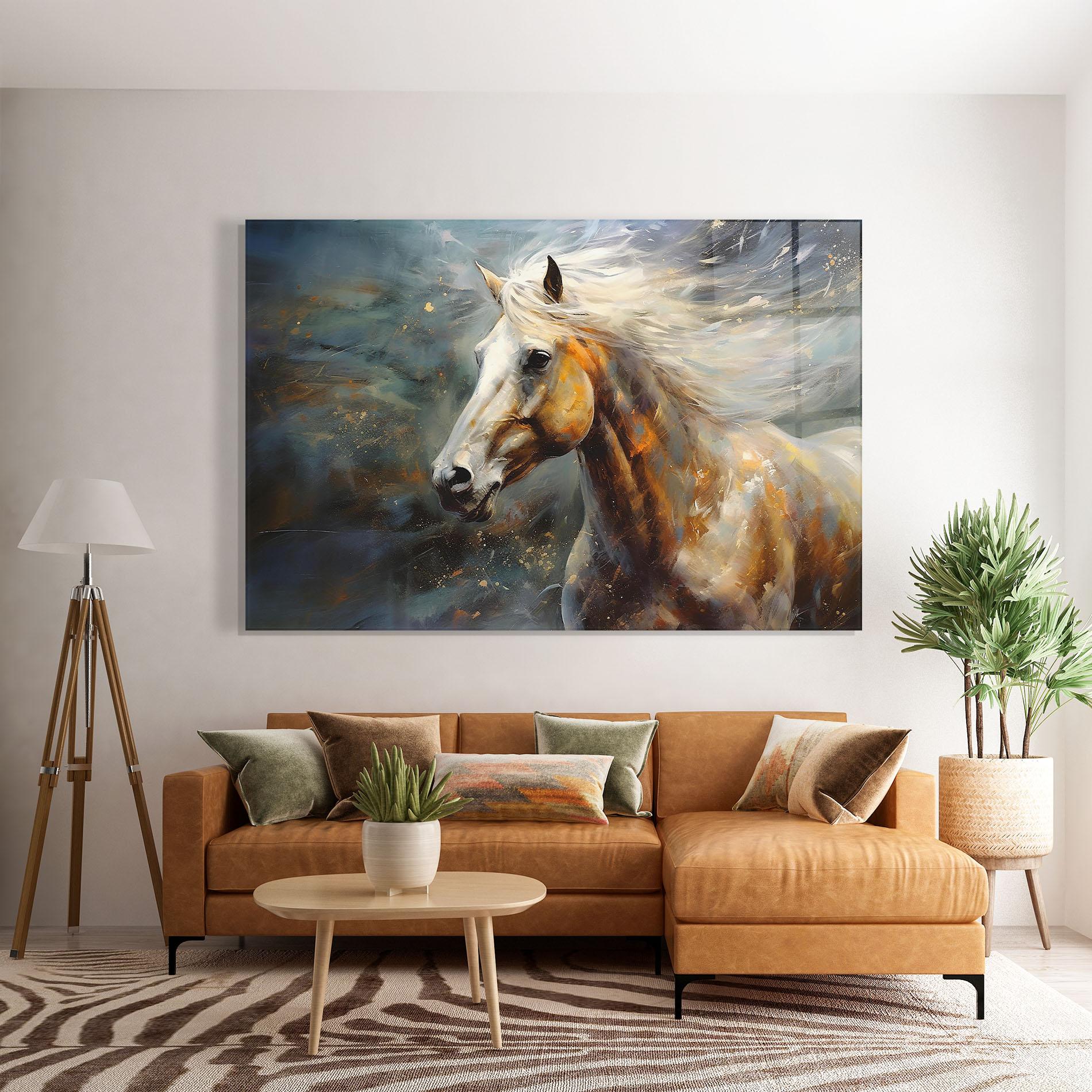 Tablou Sticla White Hair Horse mockup 7