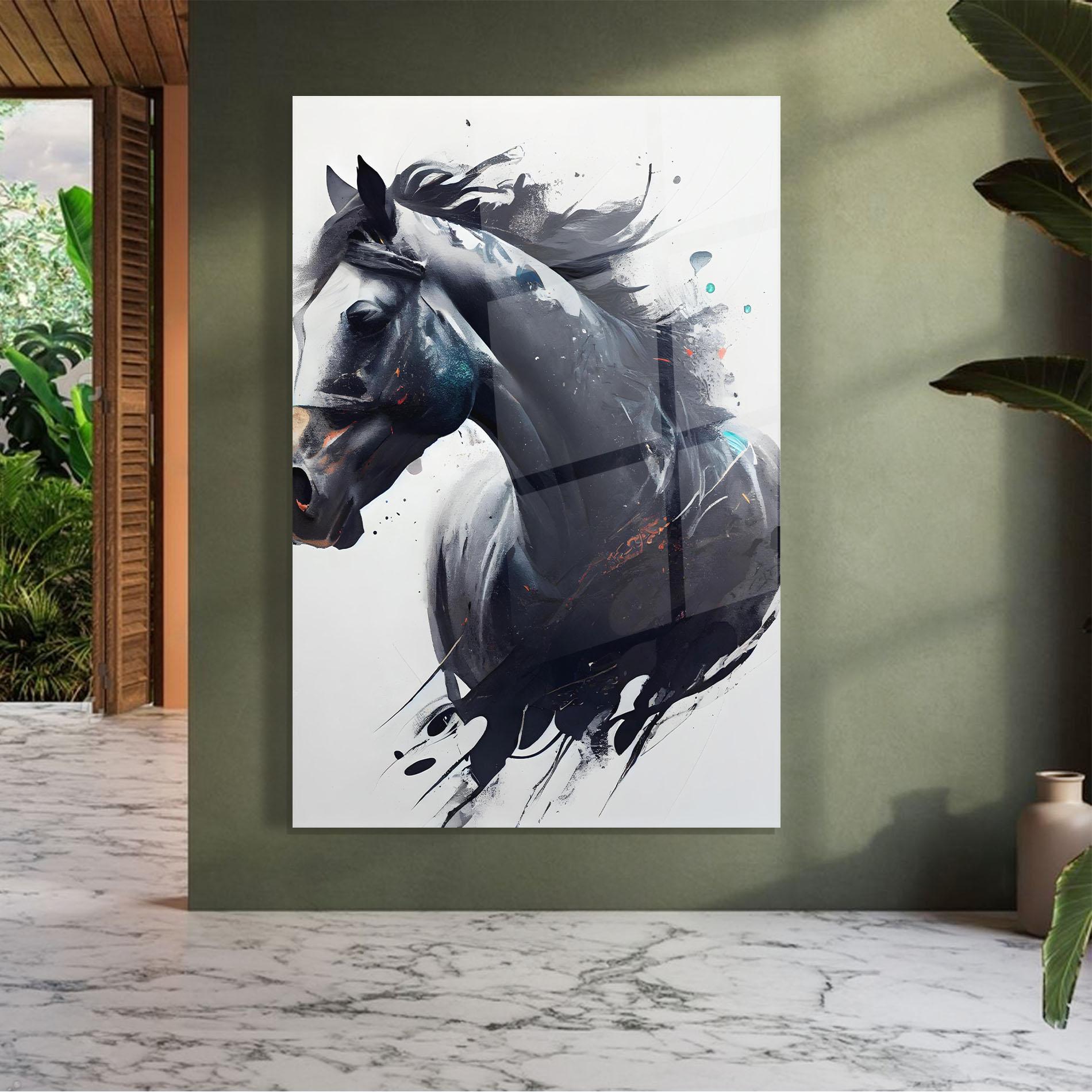 Tablou Sticla Black Paint Horse mockup 7