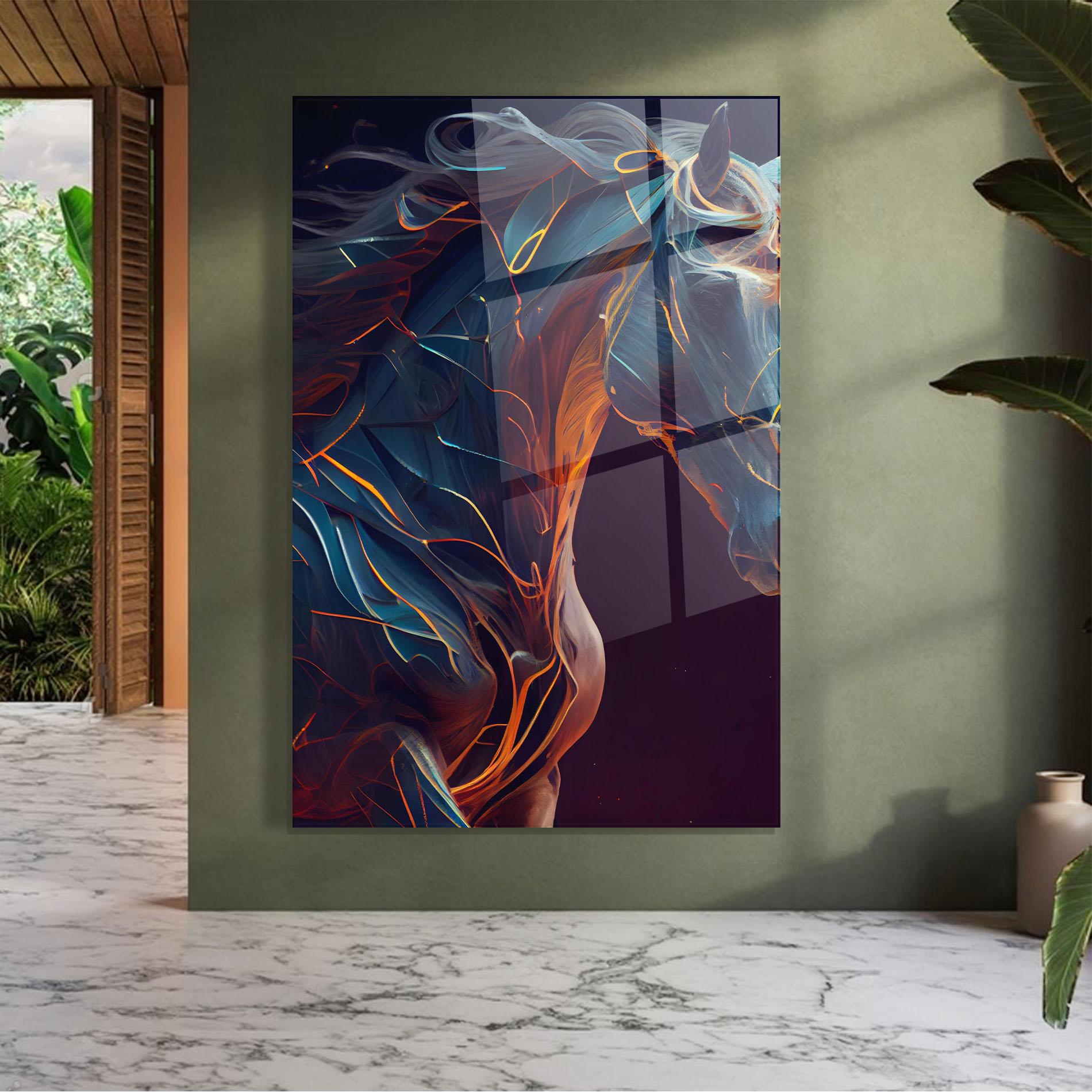 Tablou Sticla Fire Lines Horse mockup 7