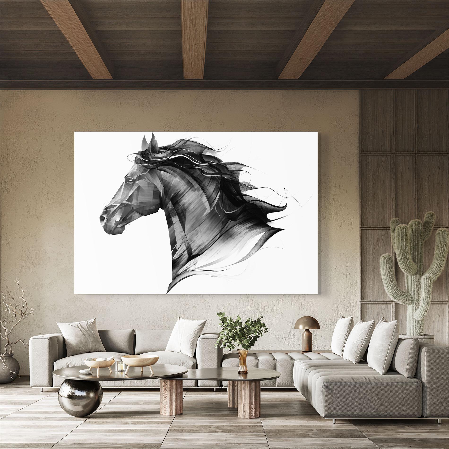 Tablou Sticla Black Portrait Horse mockup 8