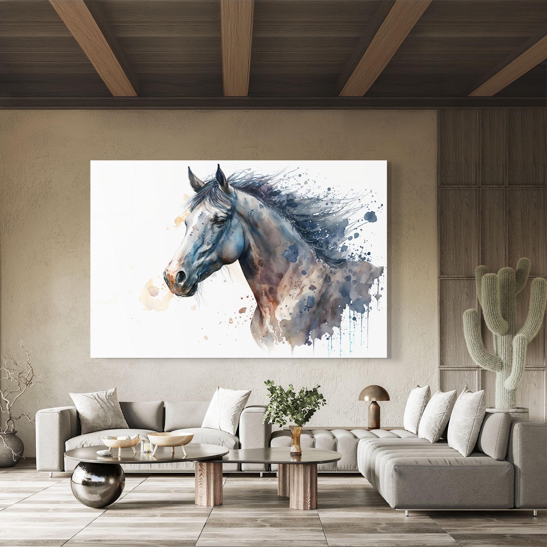 Tablou Sticla Blue Horse Painting mockup 8