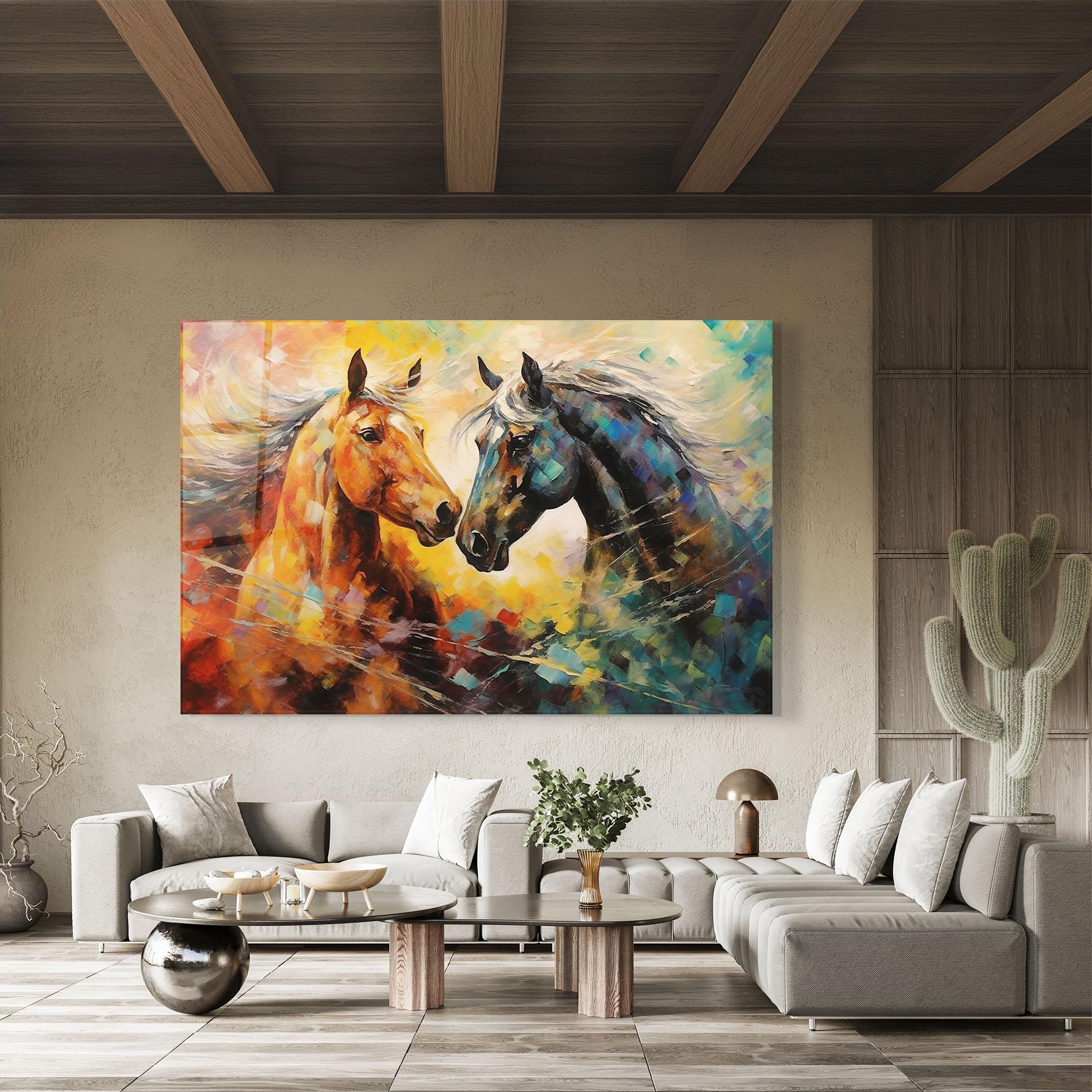 Tablou Sticla Brown Black Horses mockup 8