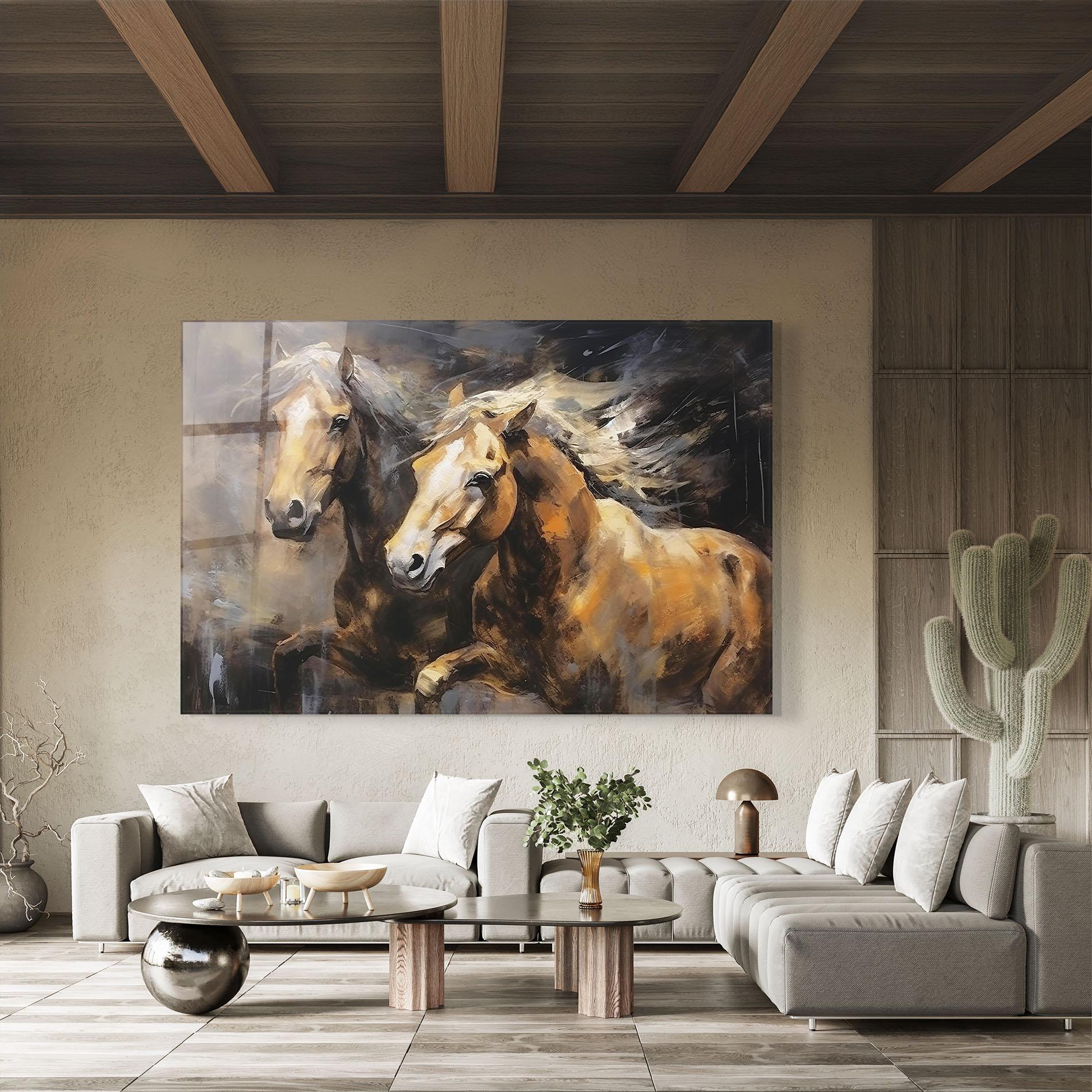 Tablou Sticla Brown Horses Running mockup 8