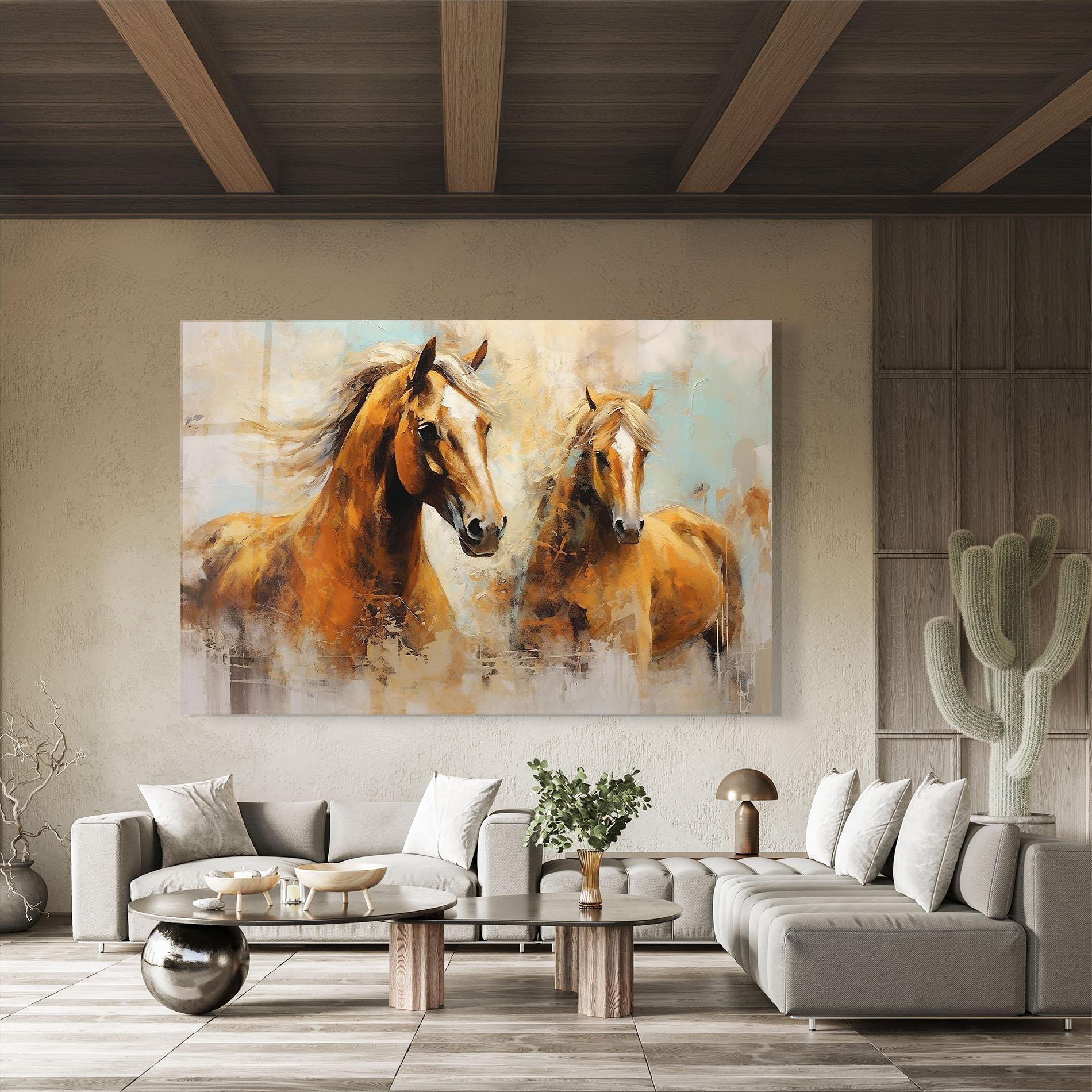 Tablou Sticla Brown Horses Staying mockup 8