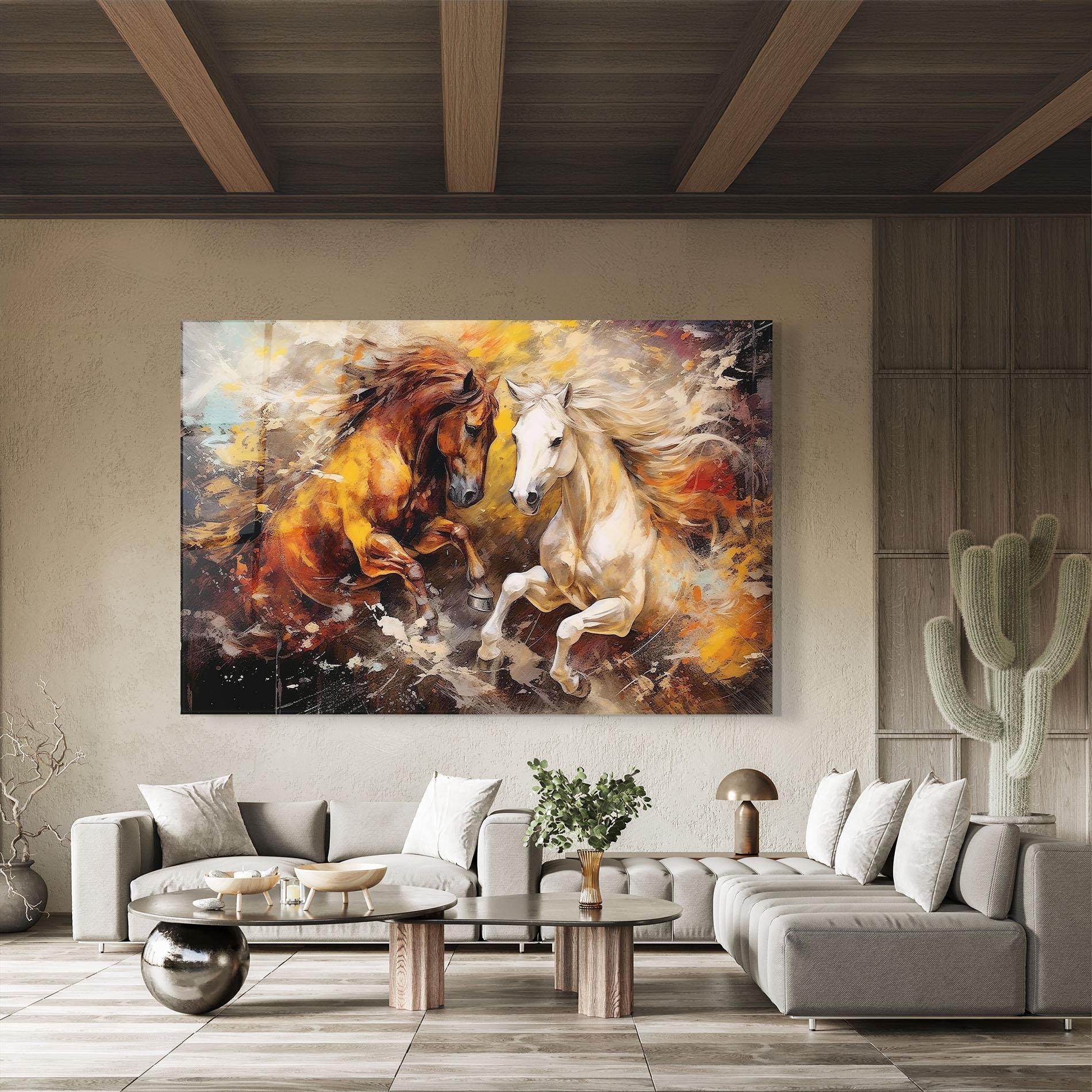 Tablou Sticla Brown White Horses mockup 8