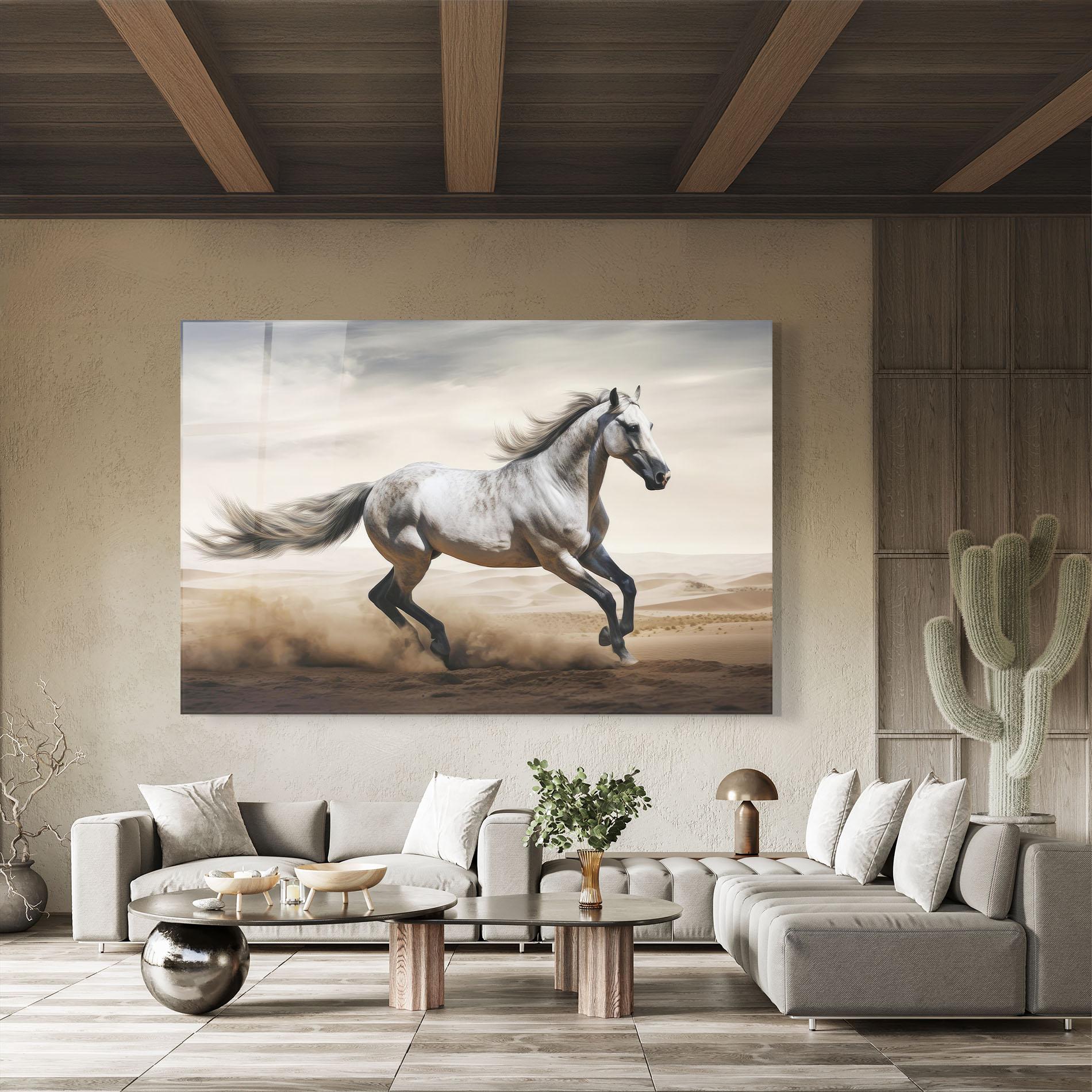 Tablou Sticla Desert Horse Galloping mockup 8