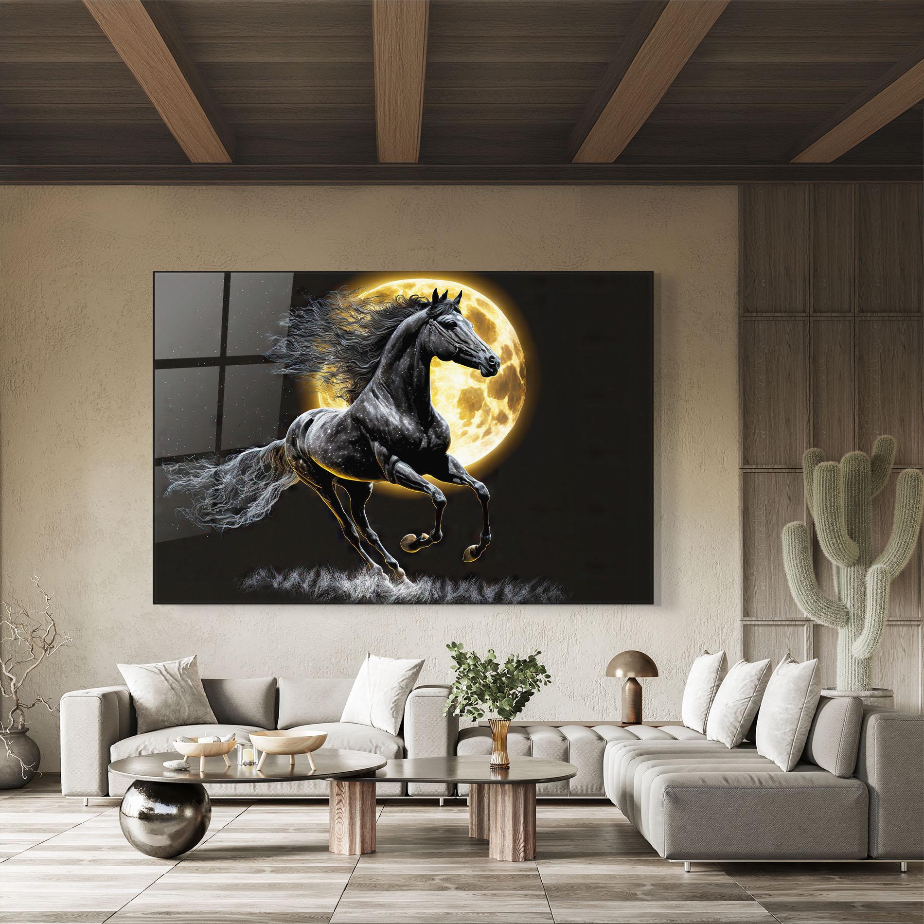 Tablou Sticla Gold Moon Horse mockup 8