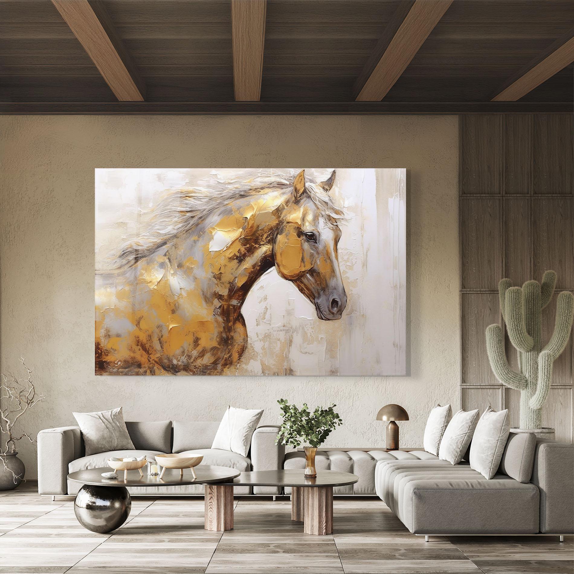 Tablou Sticla Gold Texture Horse mockup 8