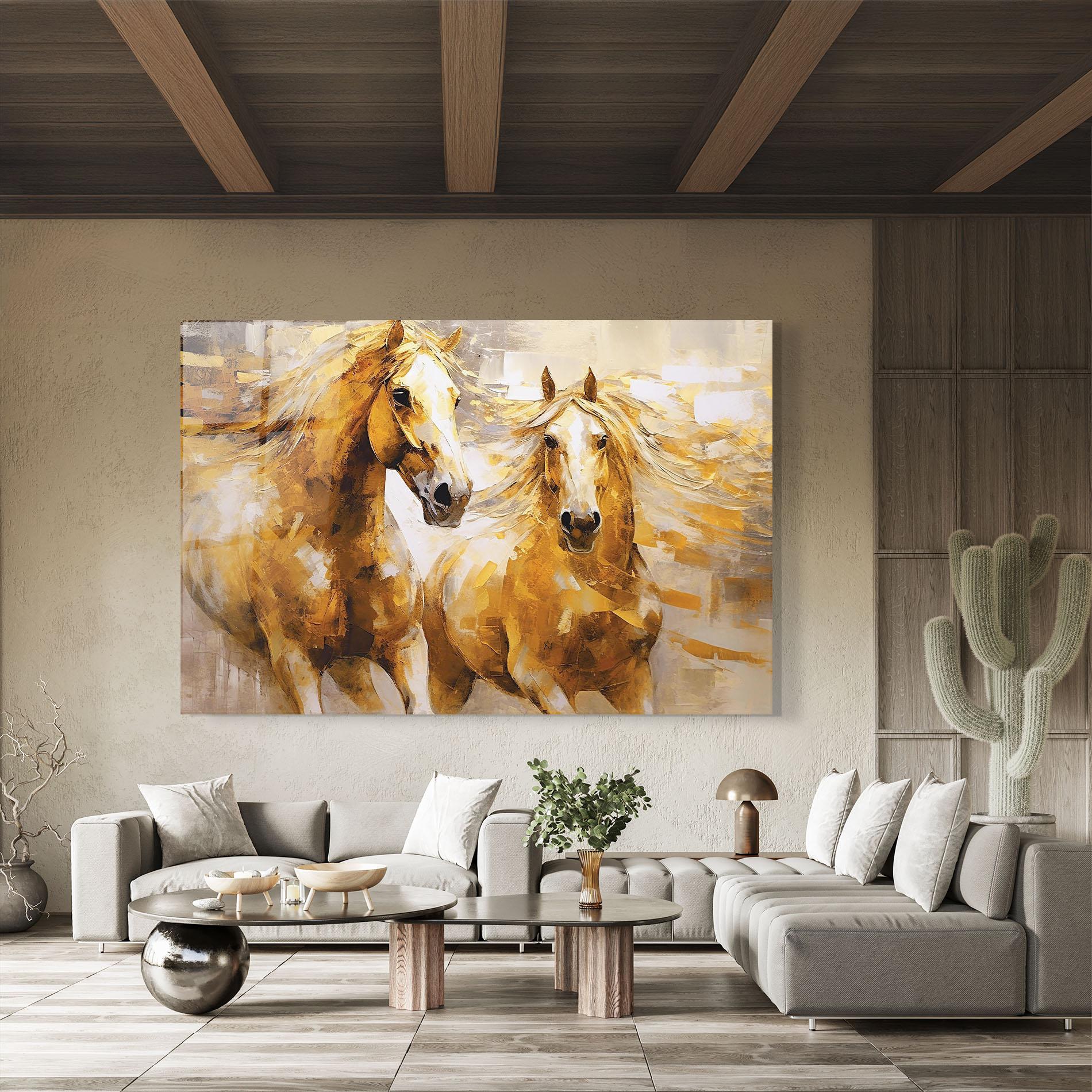 Tablou Sticla Golden Brown Horses mockup 8