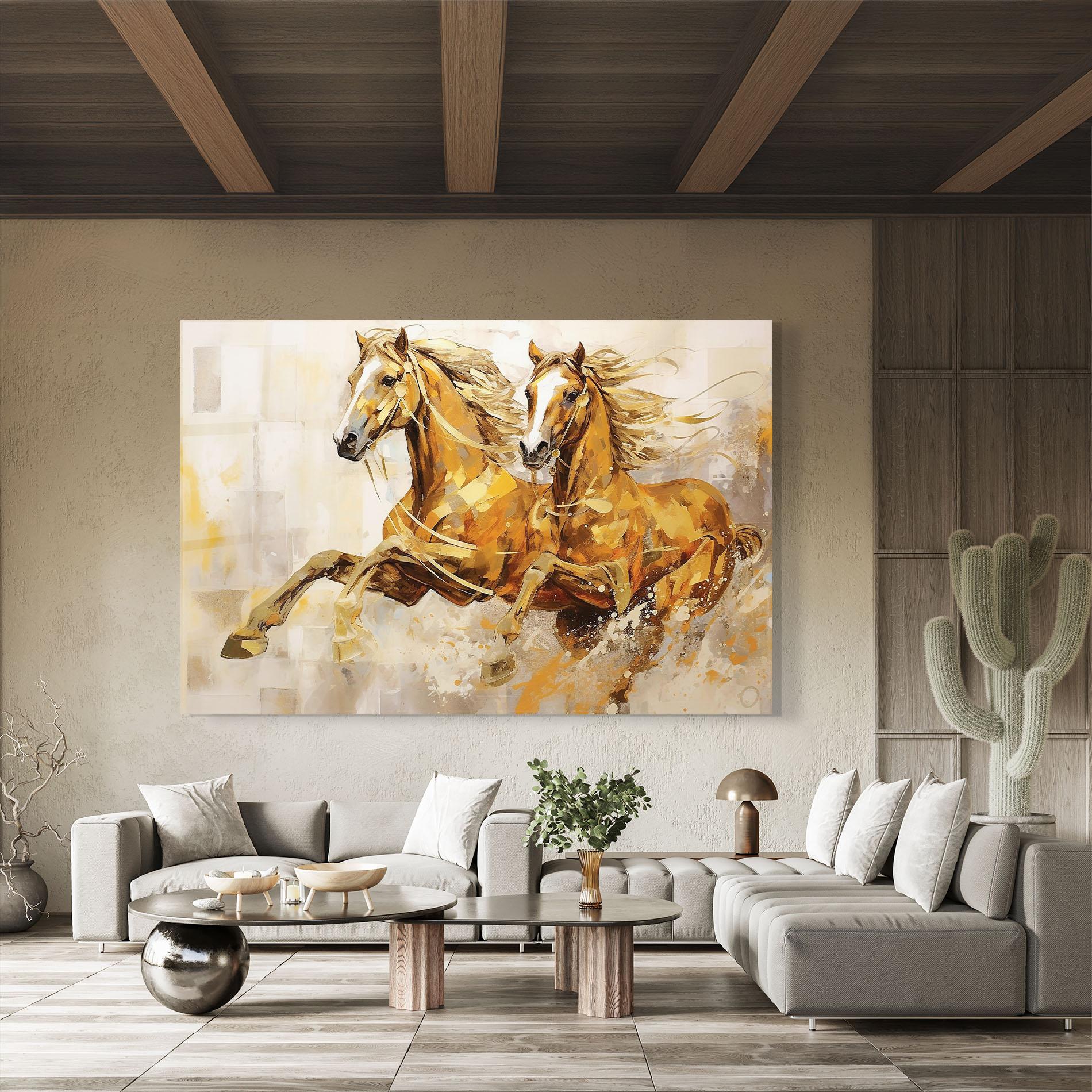 Tablou Sticla Light Brown Horses Running mockup 8