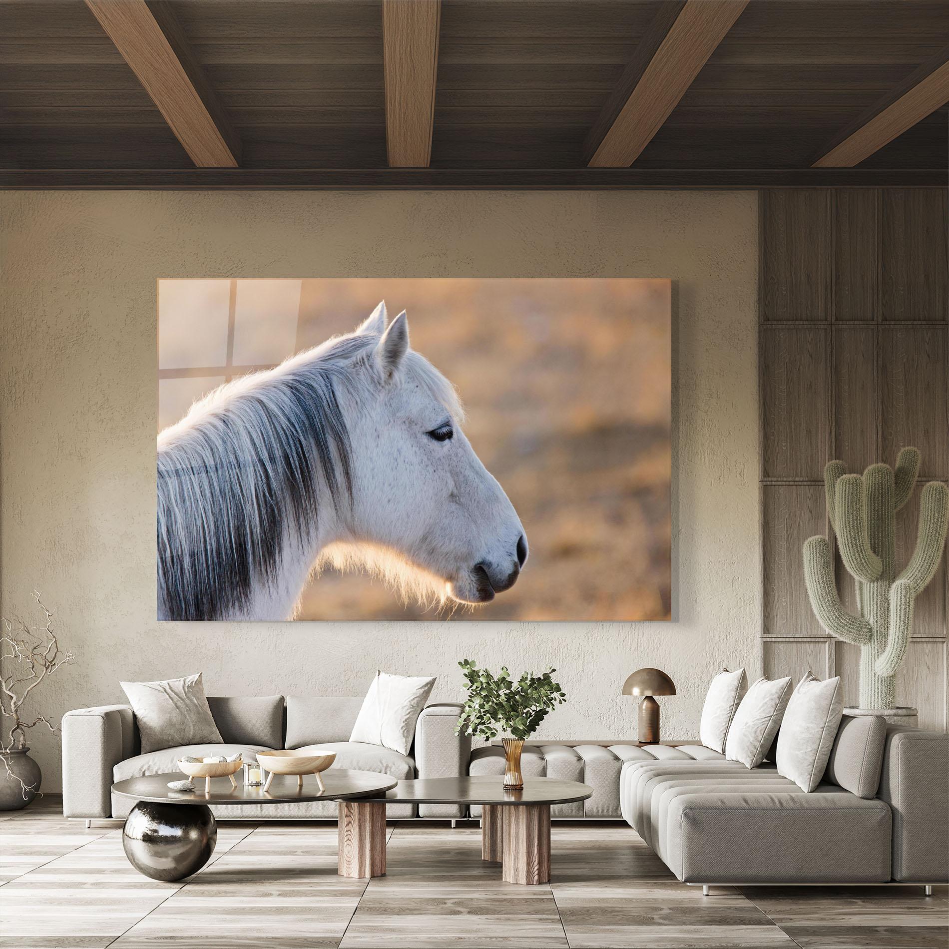 Tablou Sticla Light Gray Horse Looking mockup 8