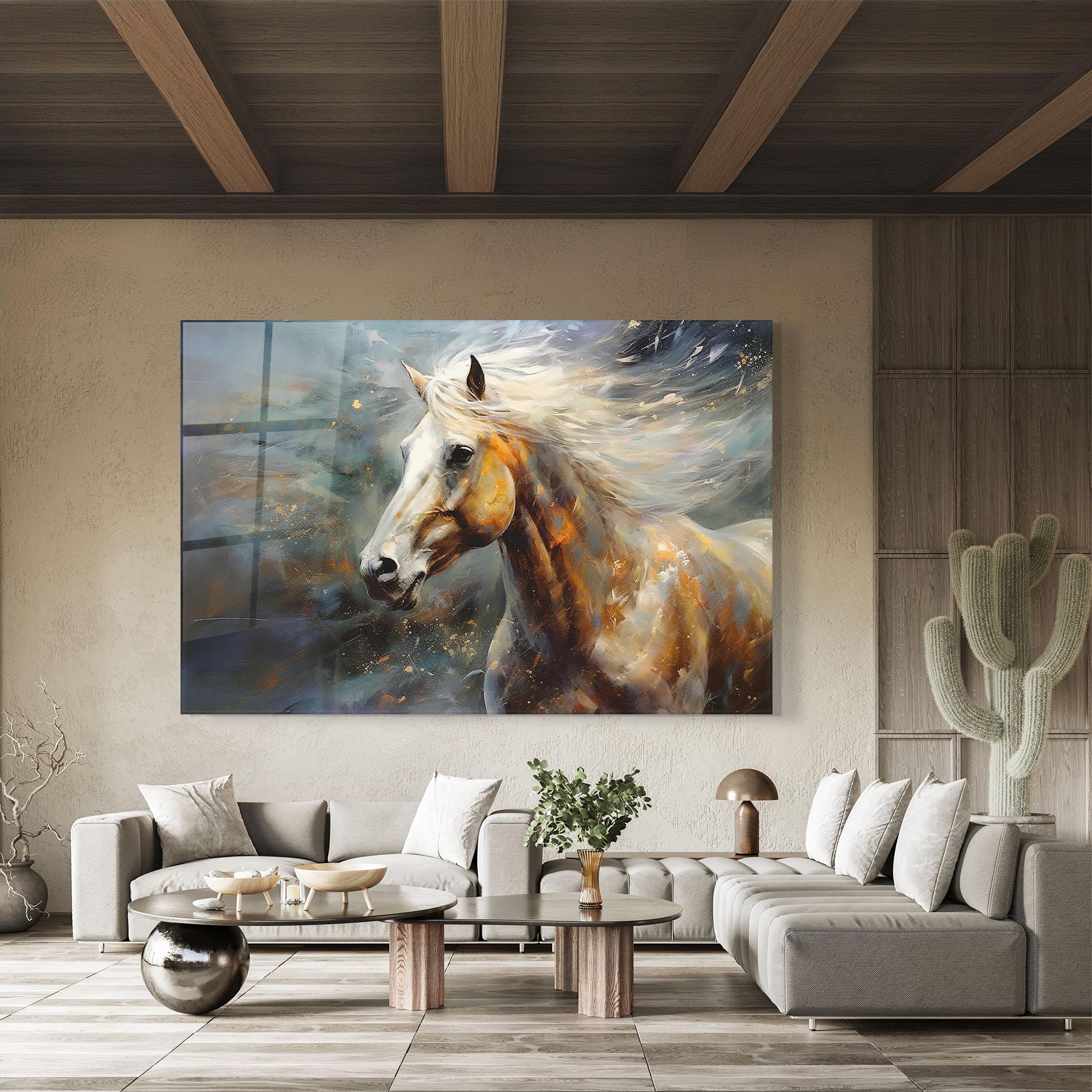 Tablou Sticla White Hair Horse mockup 8
