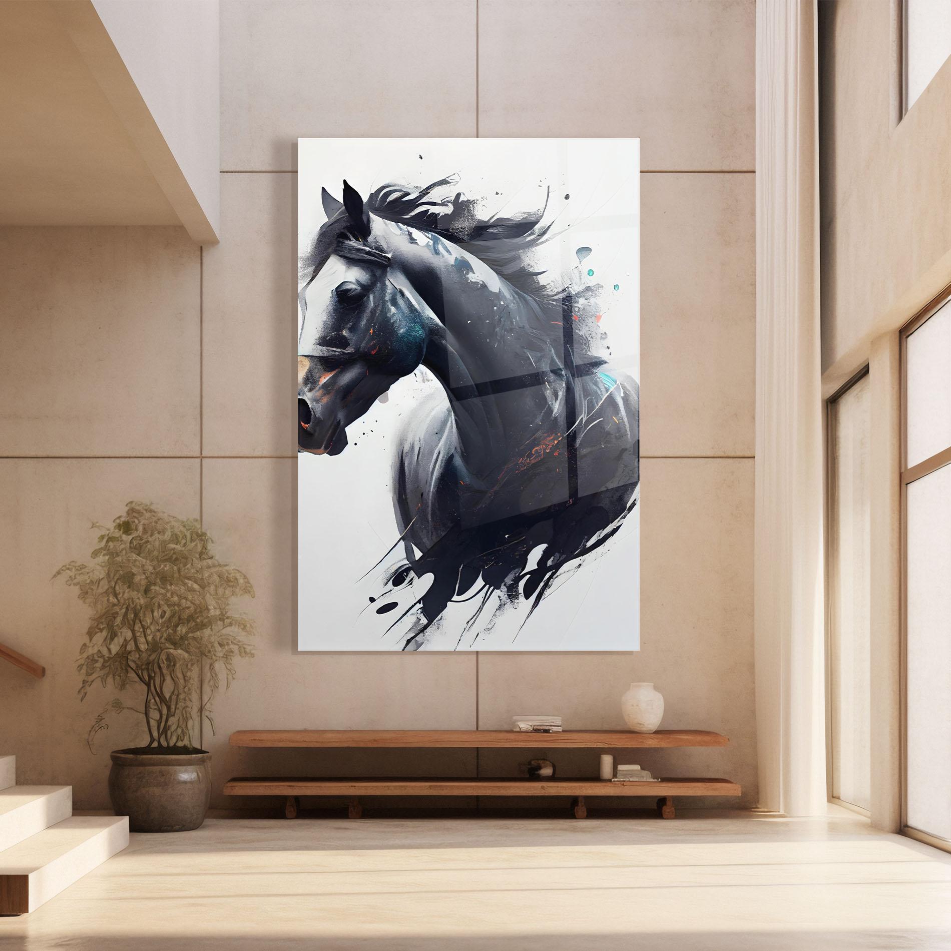 Tablou Sticla Black Paint Horse mockup 8