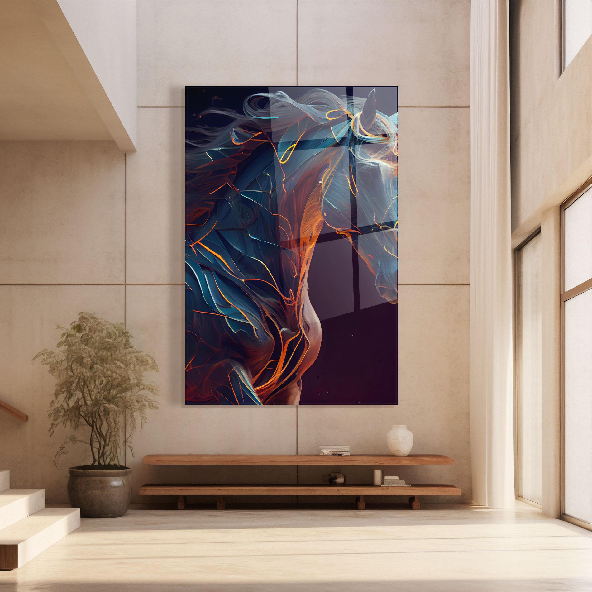Tablou Sticla Fire Lines Horse mockup 8