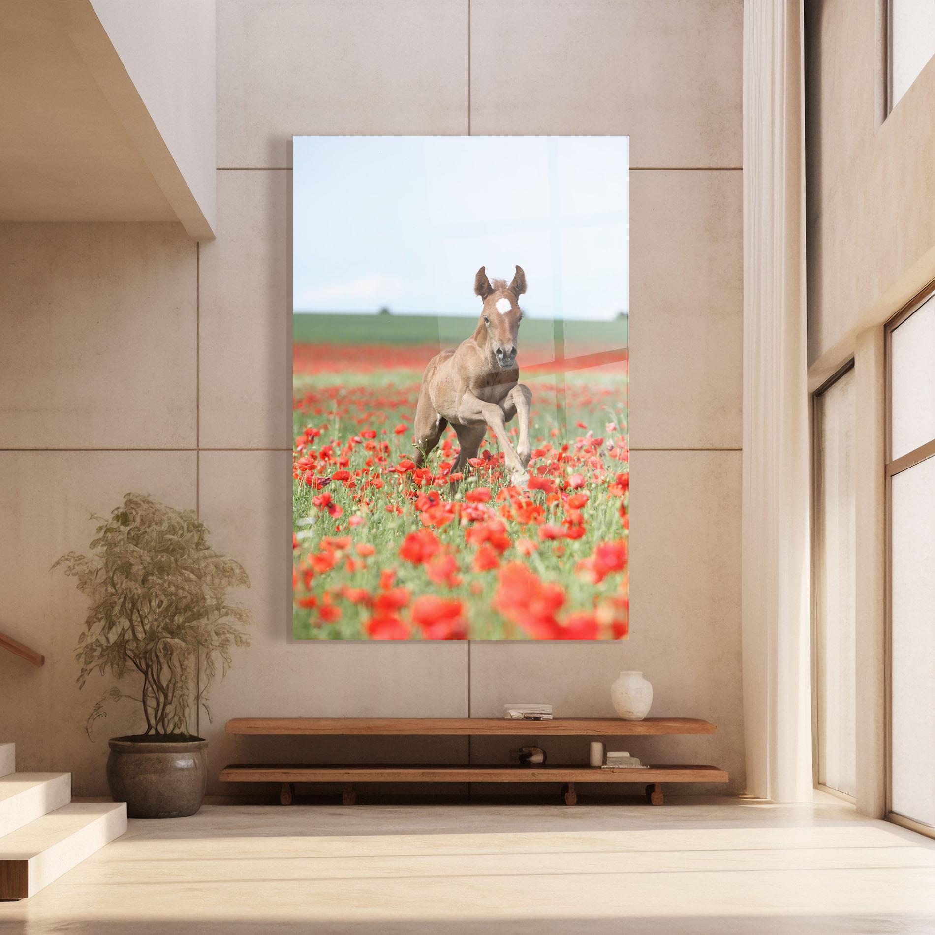 Tablou Sticla Red Flowers Horse mockup 8