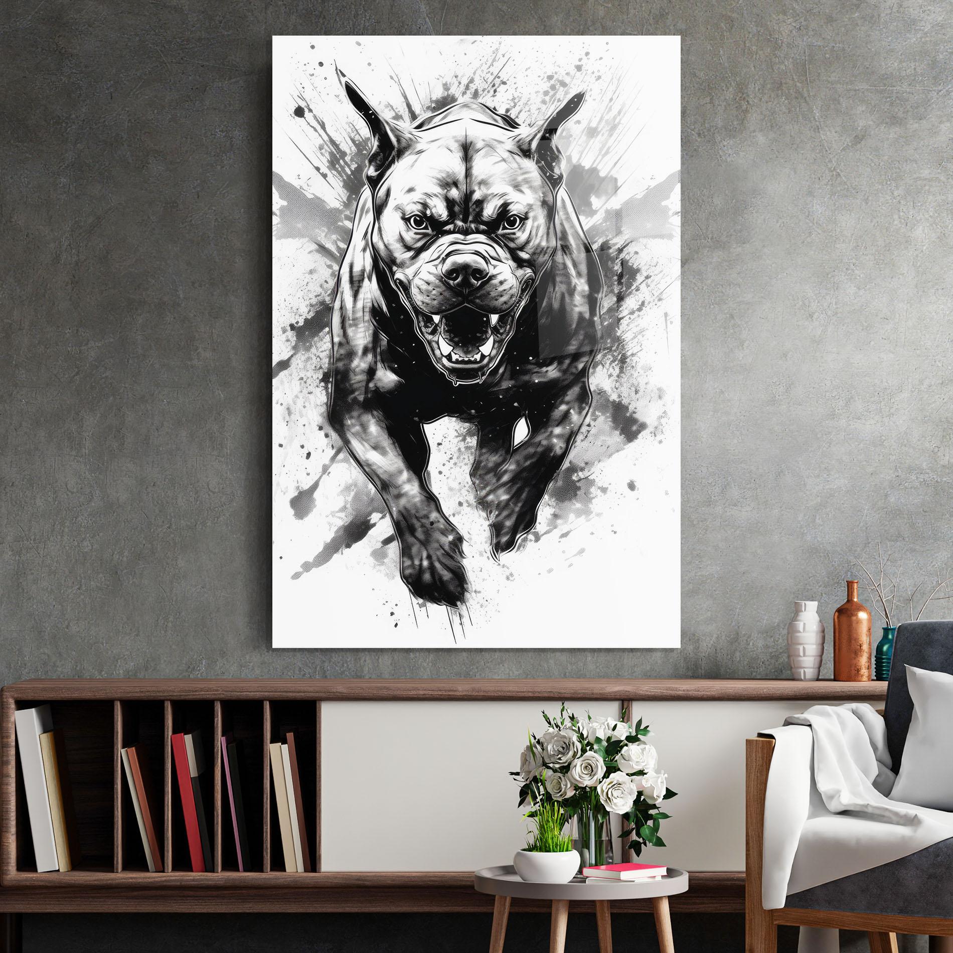 Tablou Sticla Angry Dog Jump mockup 2
