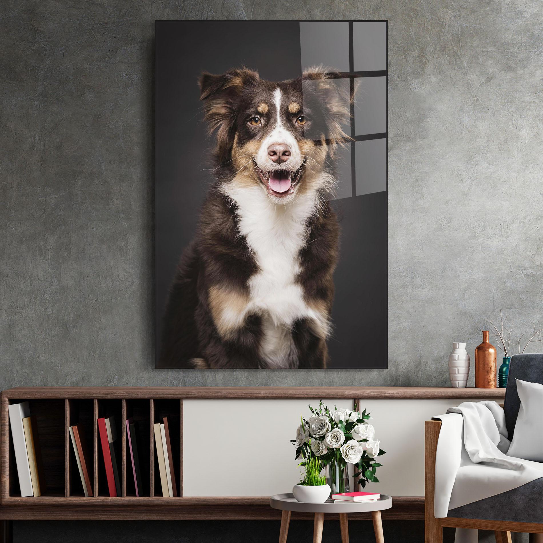 Tablou Sticla Cute Dog Sitting mockup 2