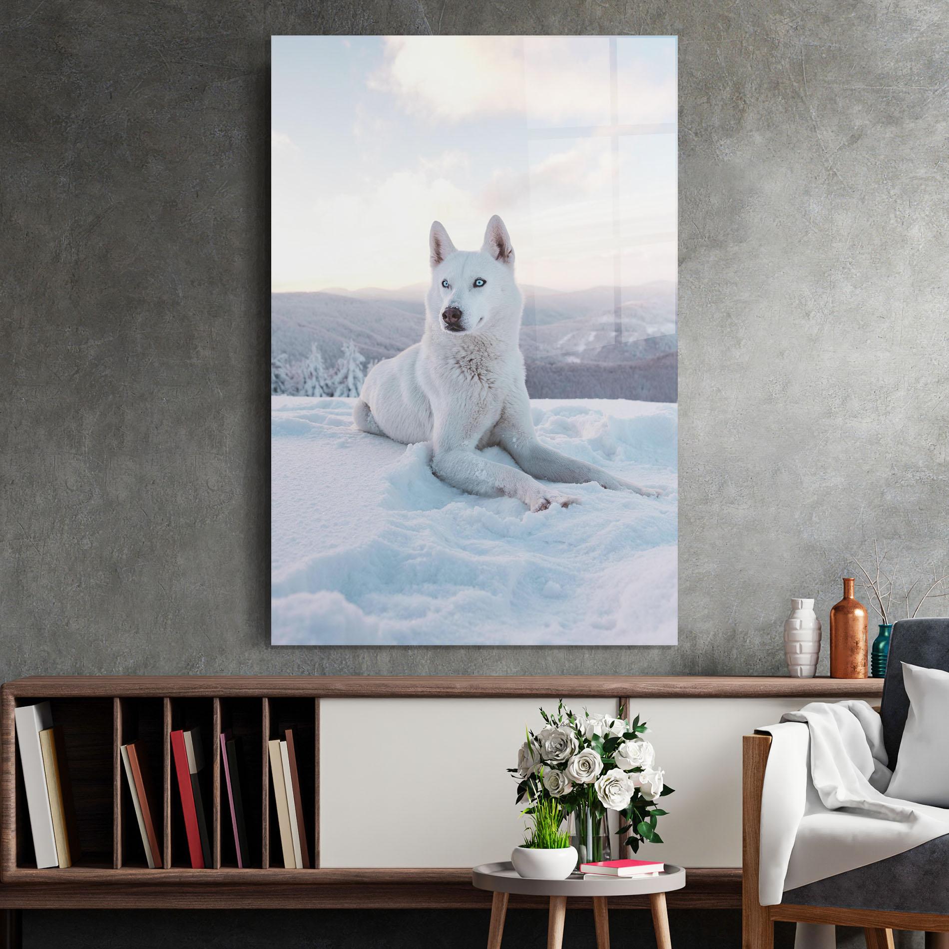 Tablou Sticla White Husky mockup 2