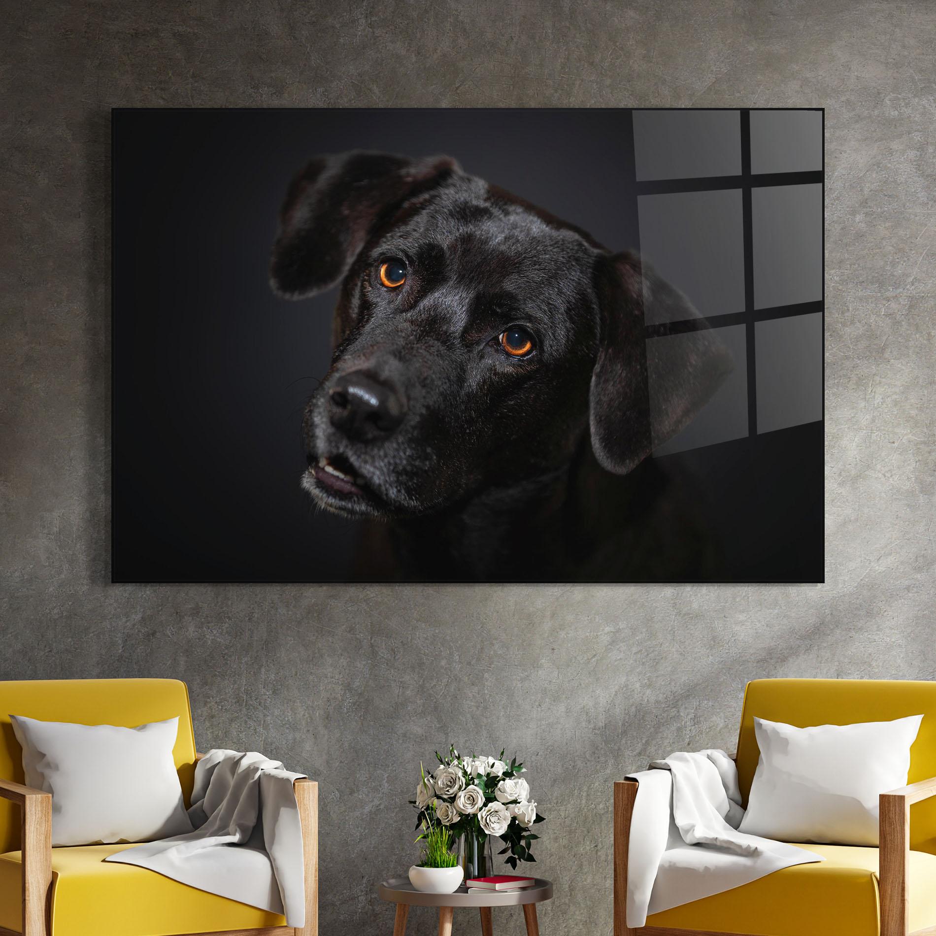 Tablou Sticla Black Dog Portrait mockup 4