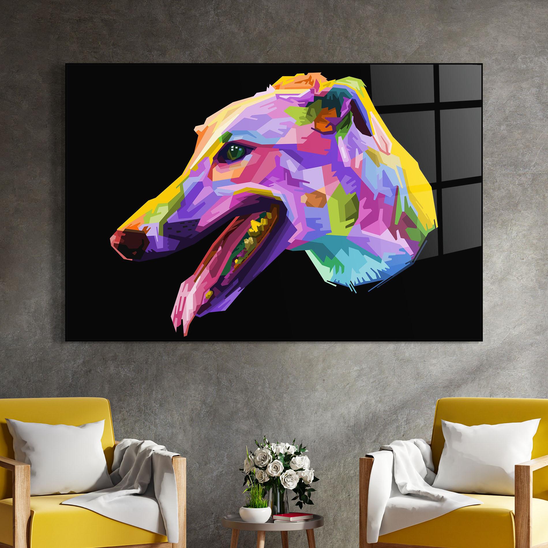 Tablou Sticla Colorful Dog Art mockup 4