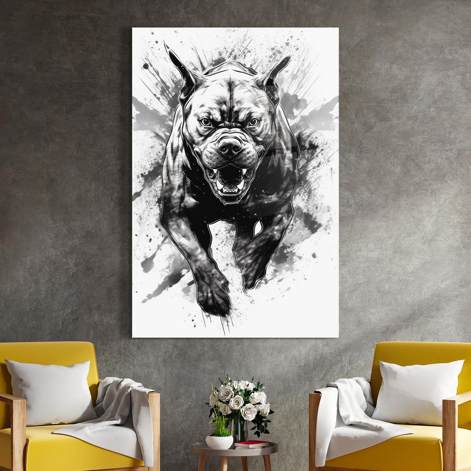 Tablou Sticla Angry Dog Jump mockup 4