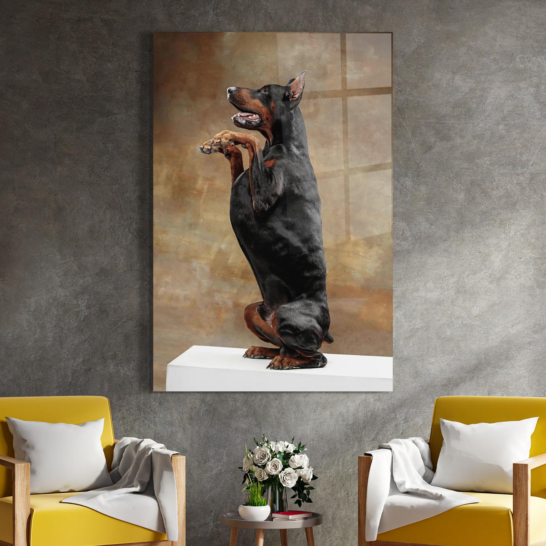 Tablou Sticla Doberman Standing mockup 4