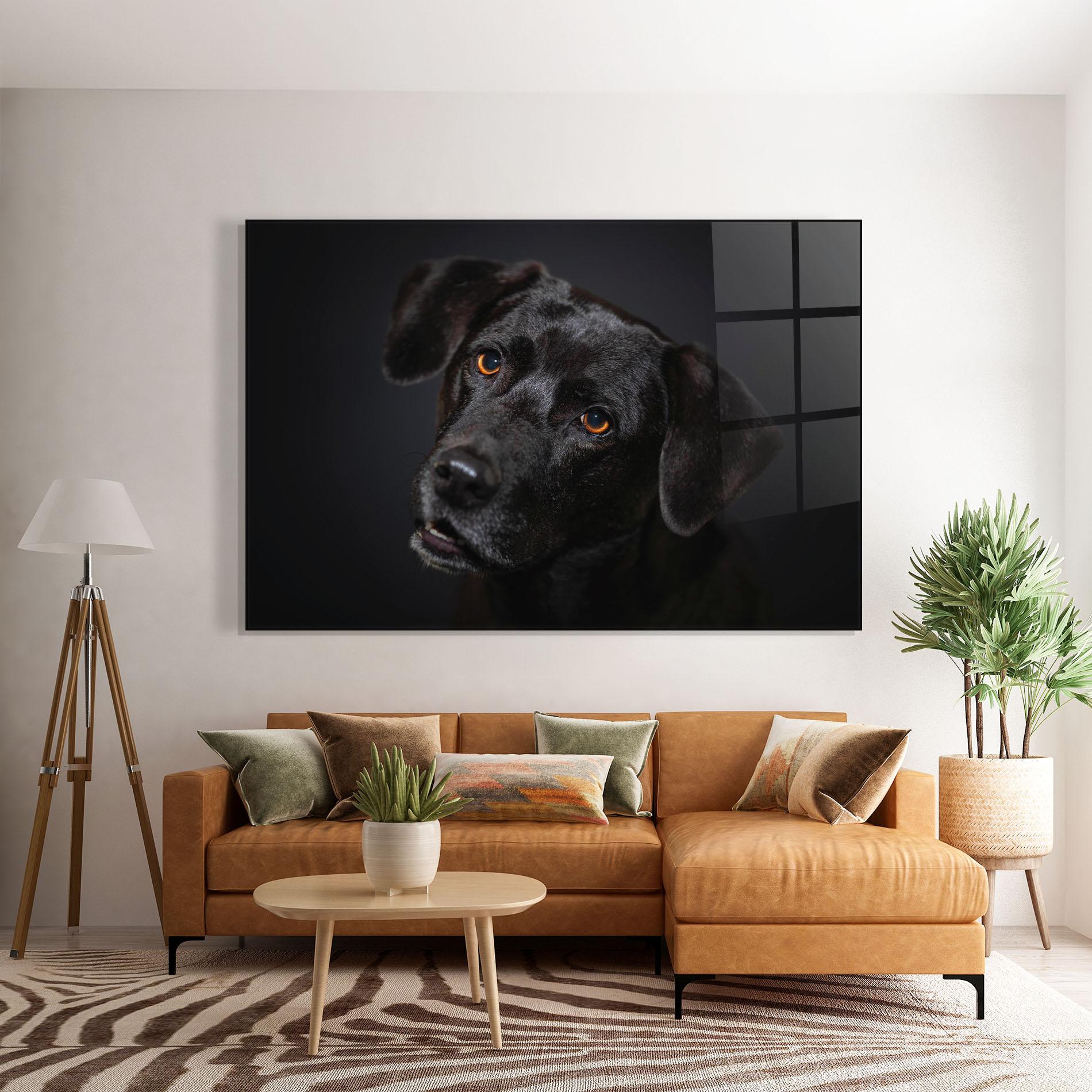 Tablou Sticla Black Dog Portrait mockup 7