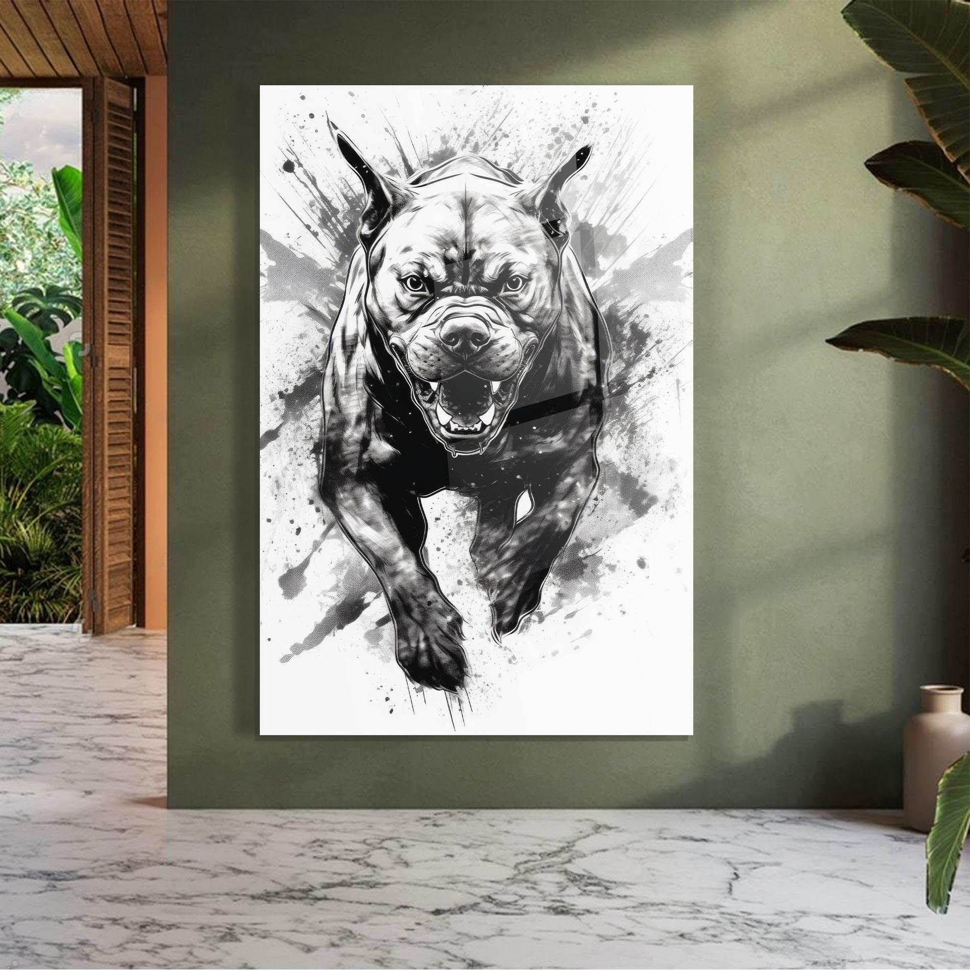 Tablou Sticla Angry Dog Jump mockup 7