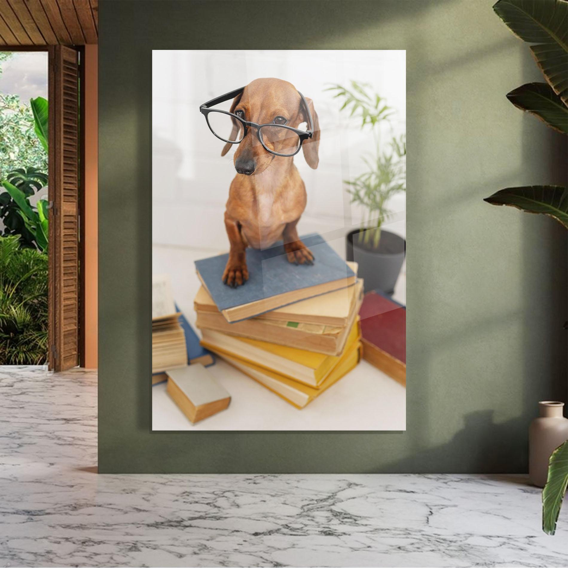Tablou Sticla Books Cute Dog mockup 7