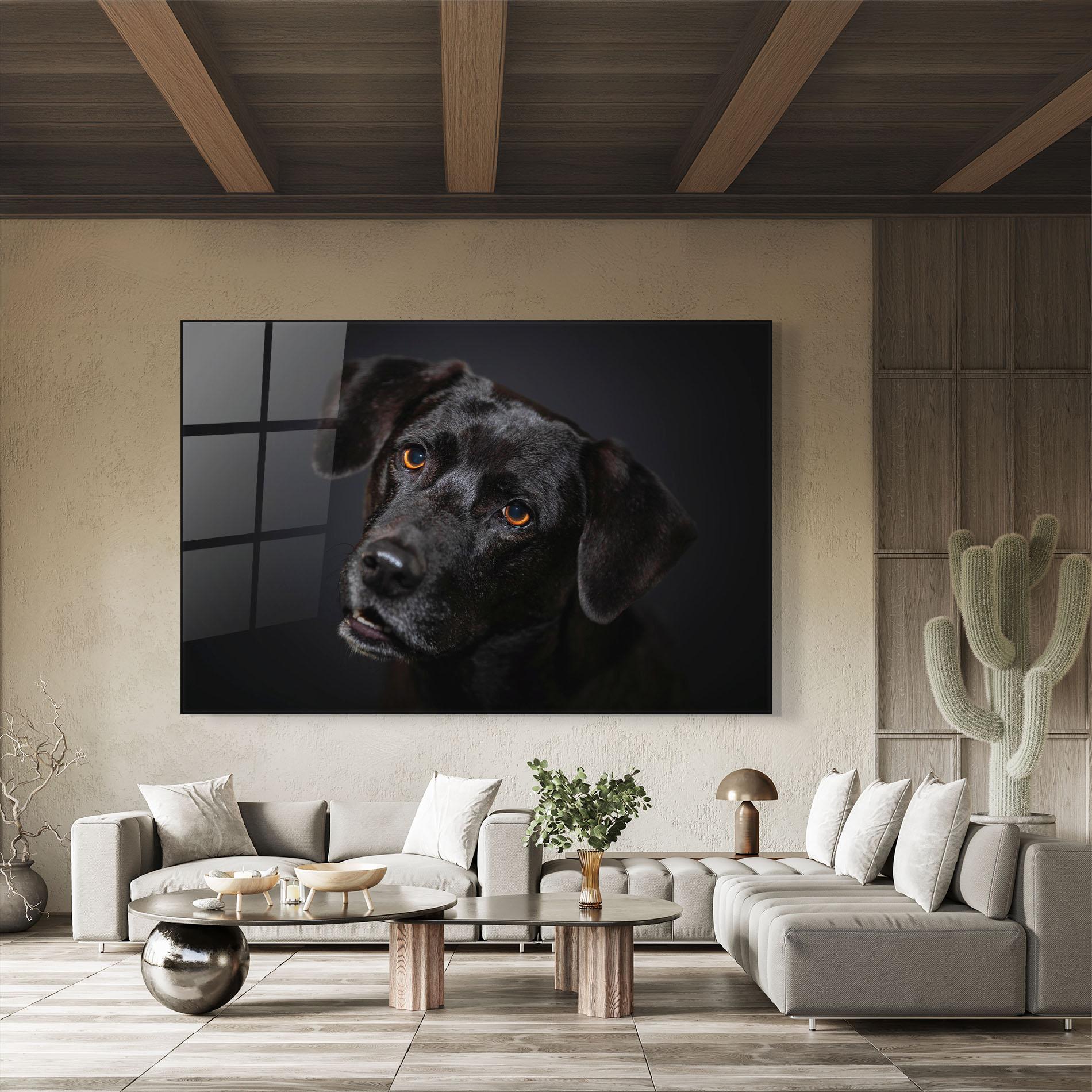 Tablou Sticla Black Dog Portrait mockup 8