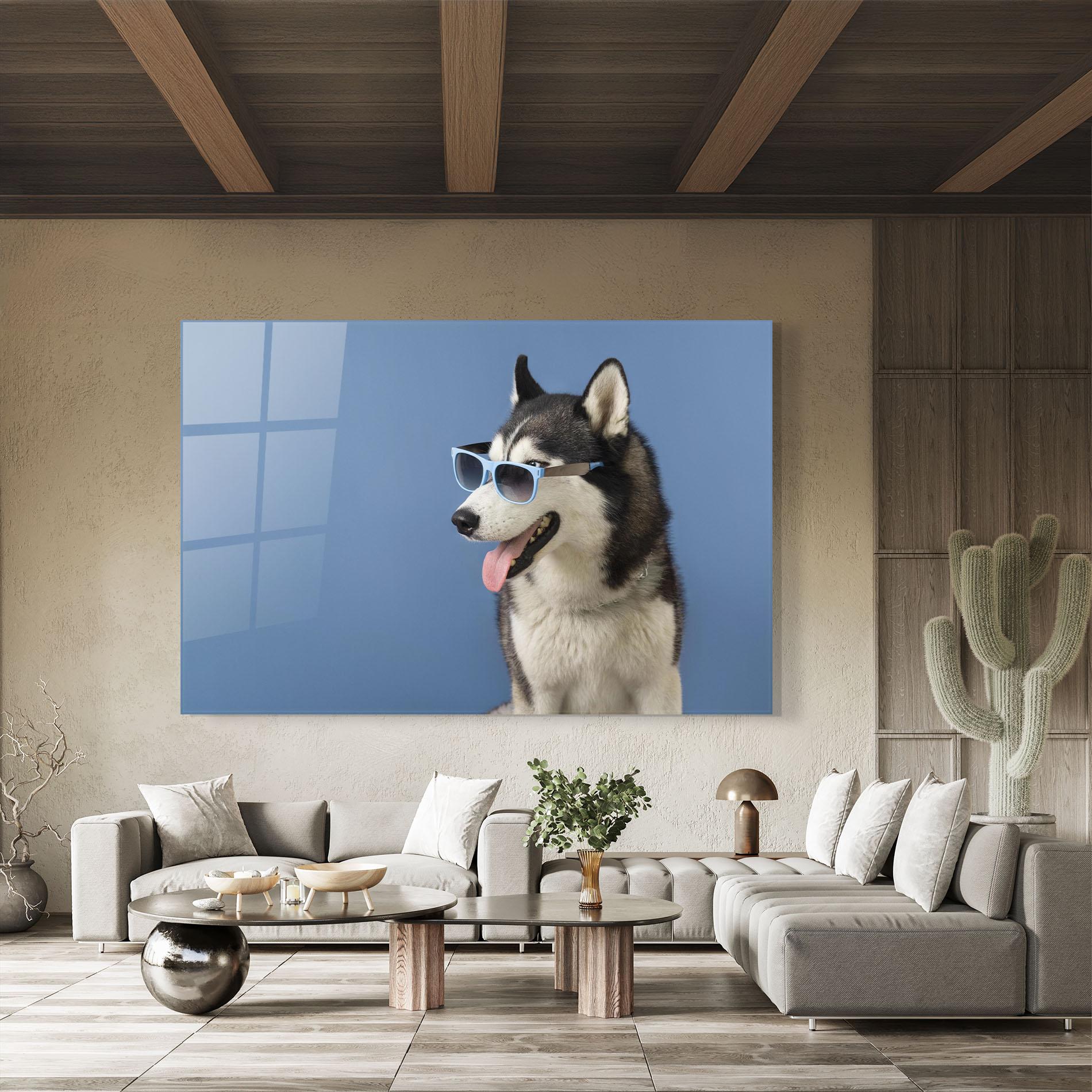 Tablou Sticla Blue Glasses Dog mockup 8