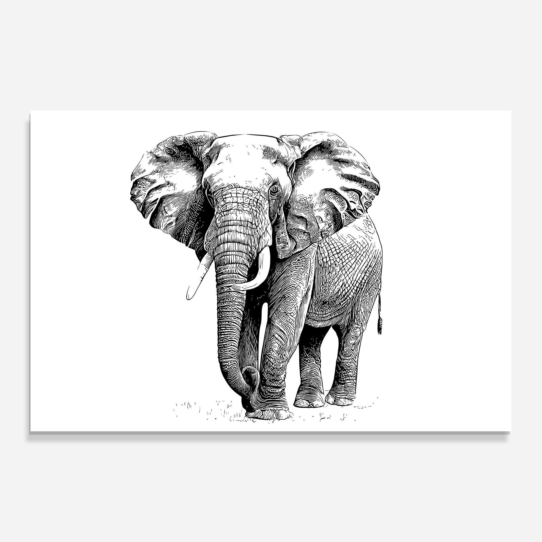 Tablou Sticla Black Lines Elephant mockup 0