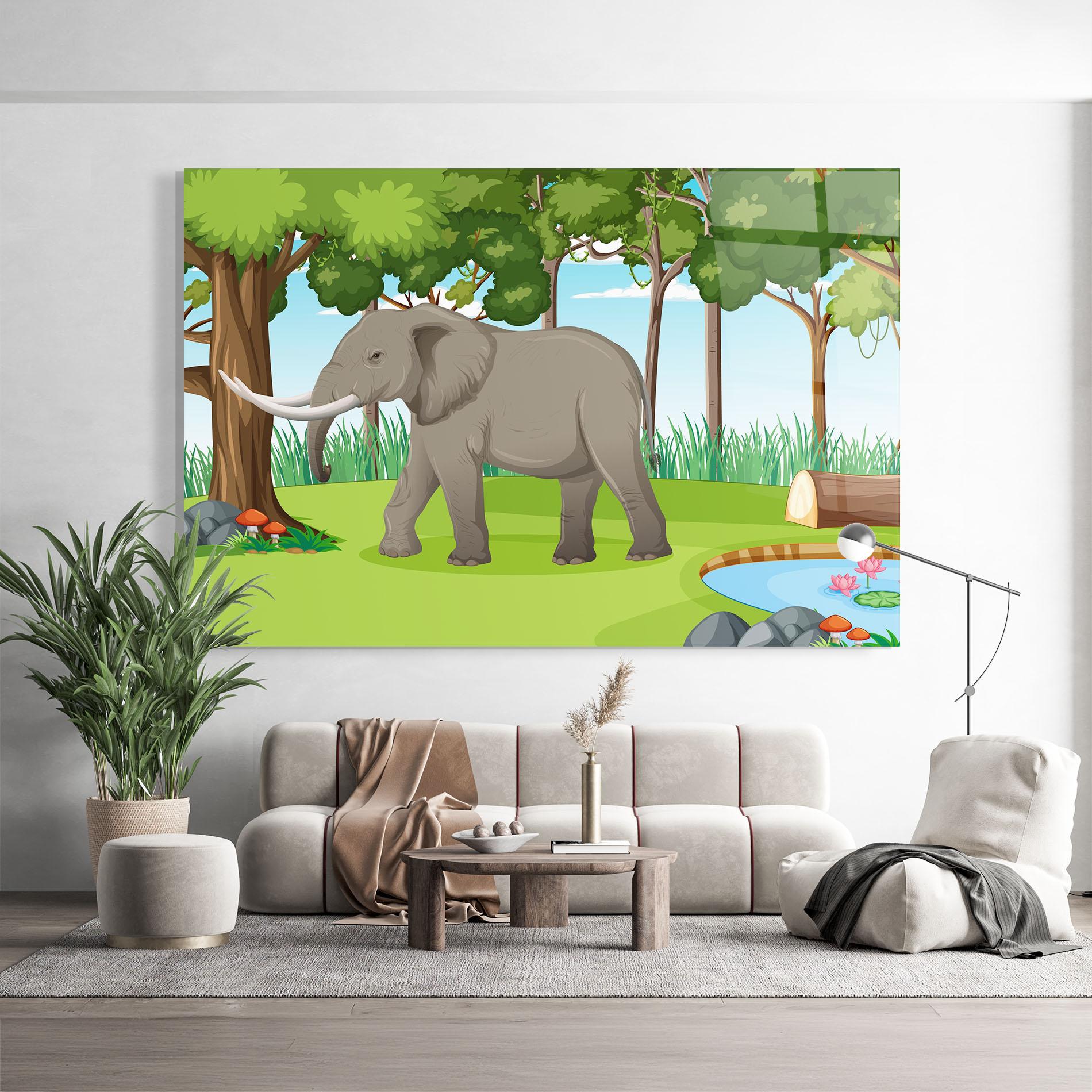 Tablou Sticla Animated Elephant mockup 9