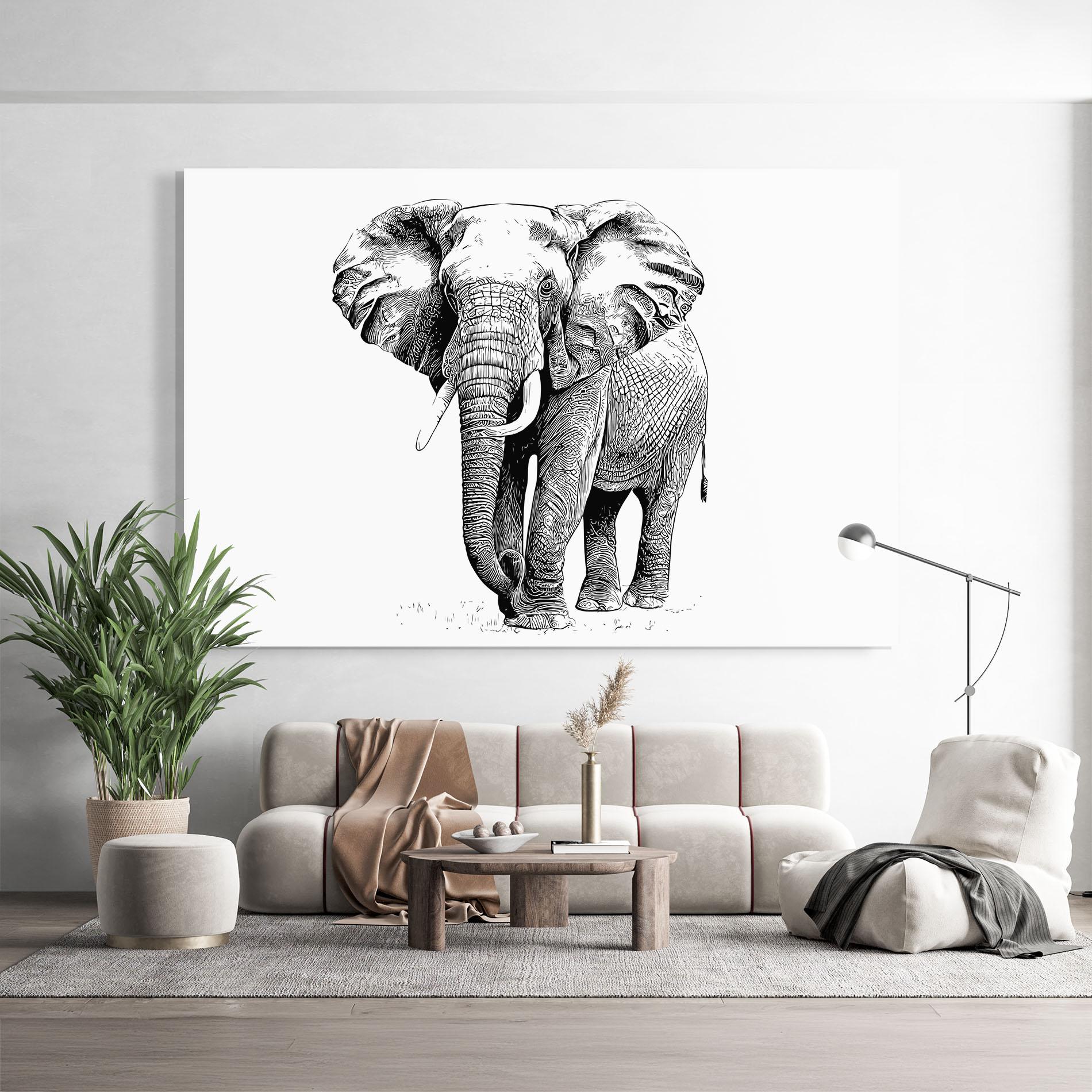 Tablou Sticla Black Lines Elephant mockup 9