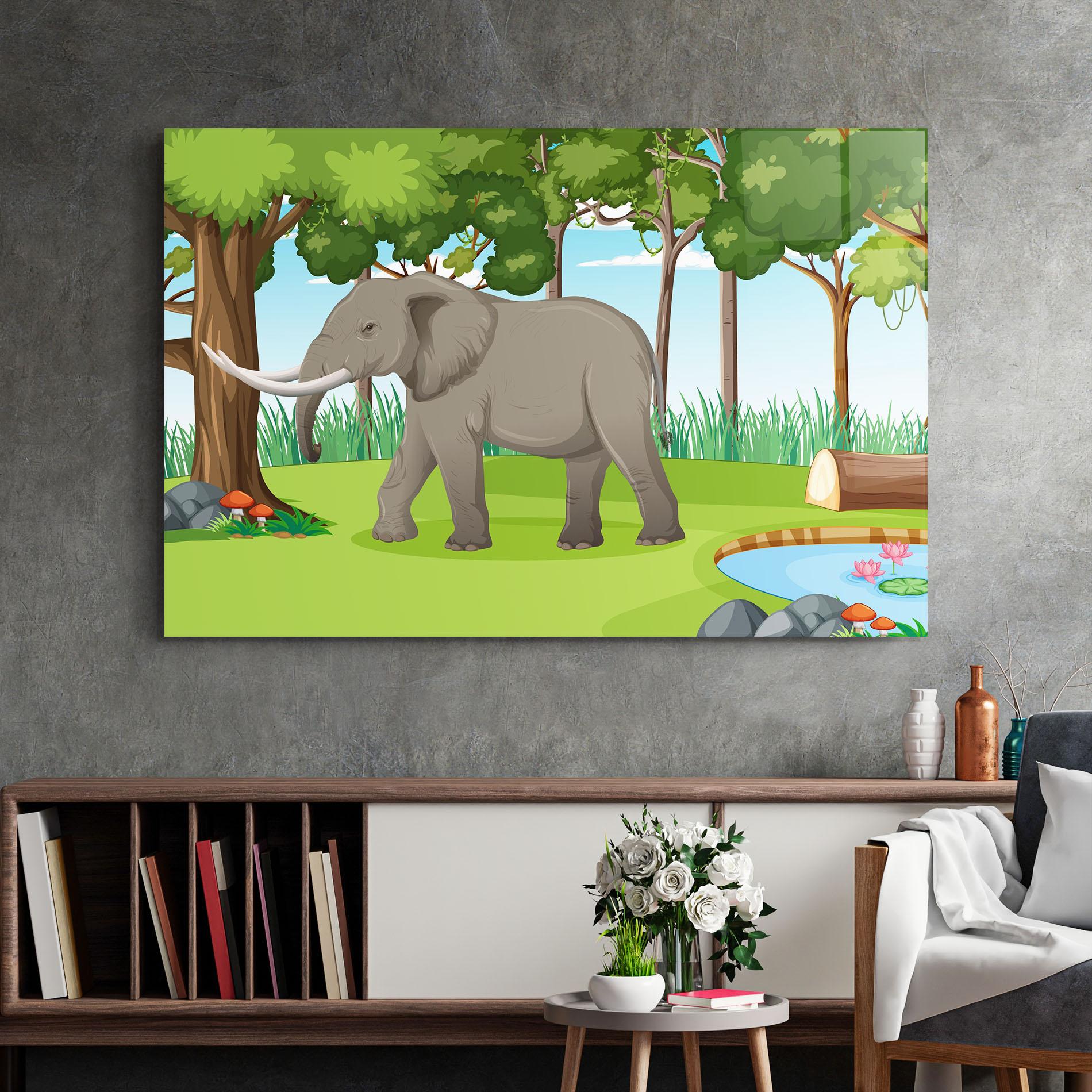 Tablou Sticla Animated Elephant mockup 2