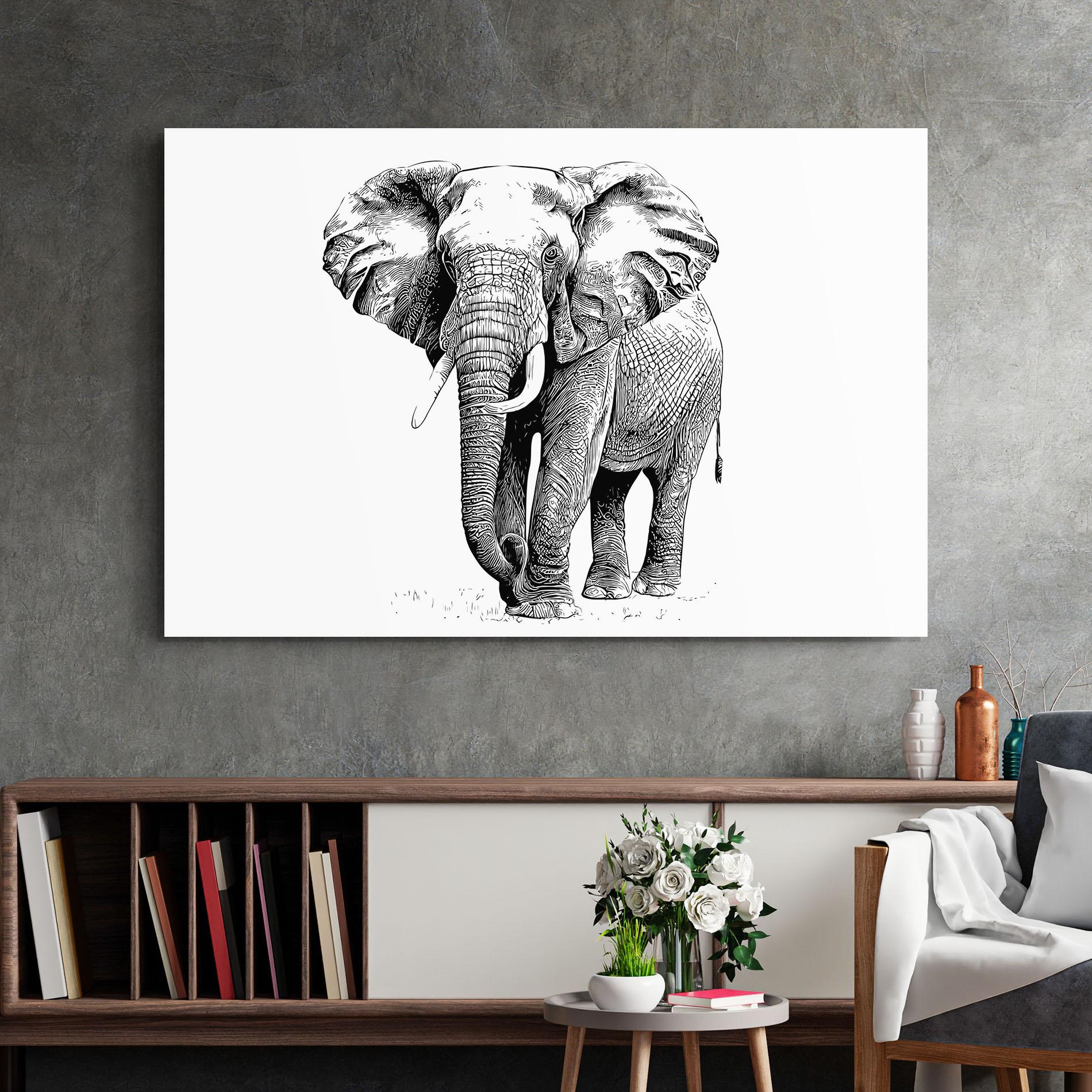 Tablou Sticla Black Lines Elephant mockup 2
