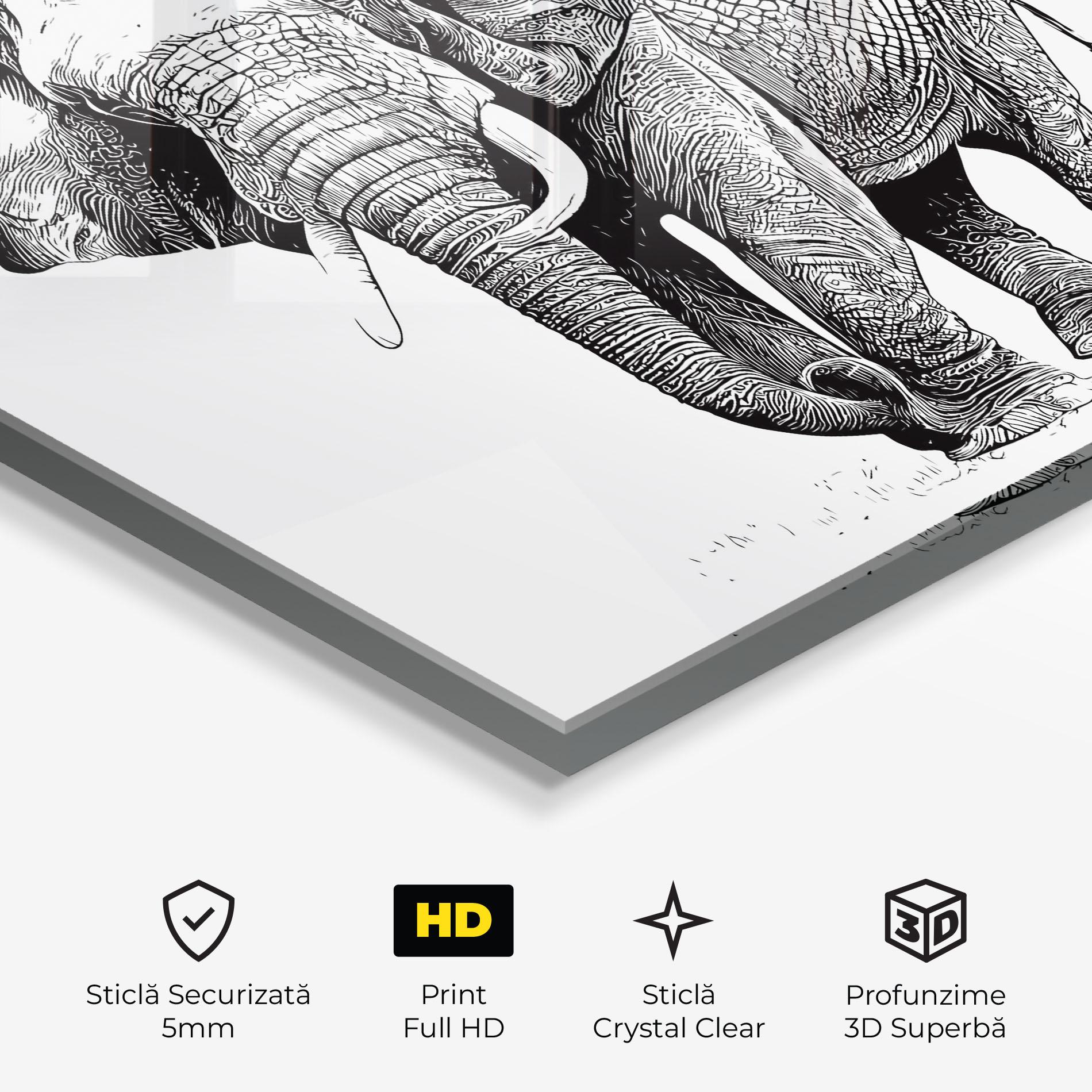 Tablou Sticla Black Lines Elephant mockup 3