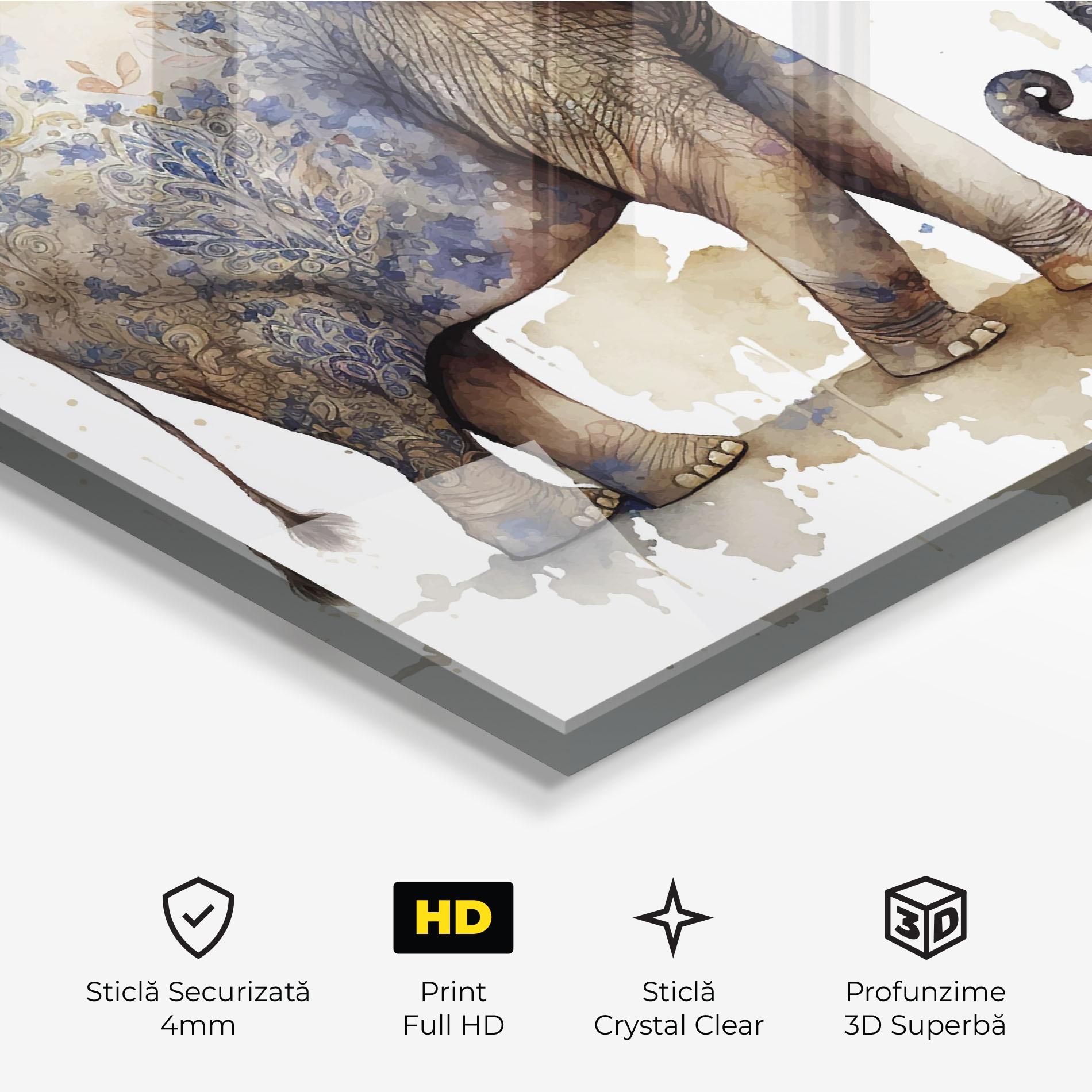 Tablou Sticla Blue Grey Elephant mockup 3