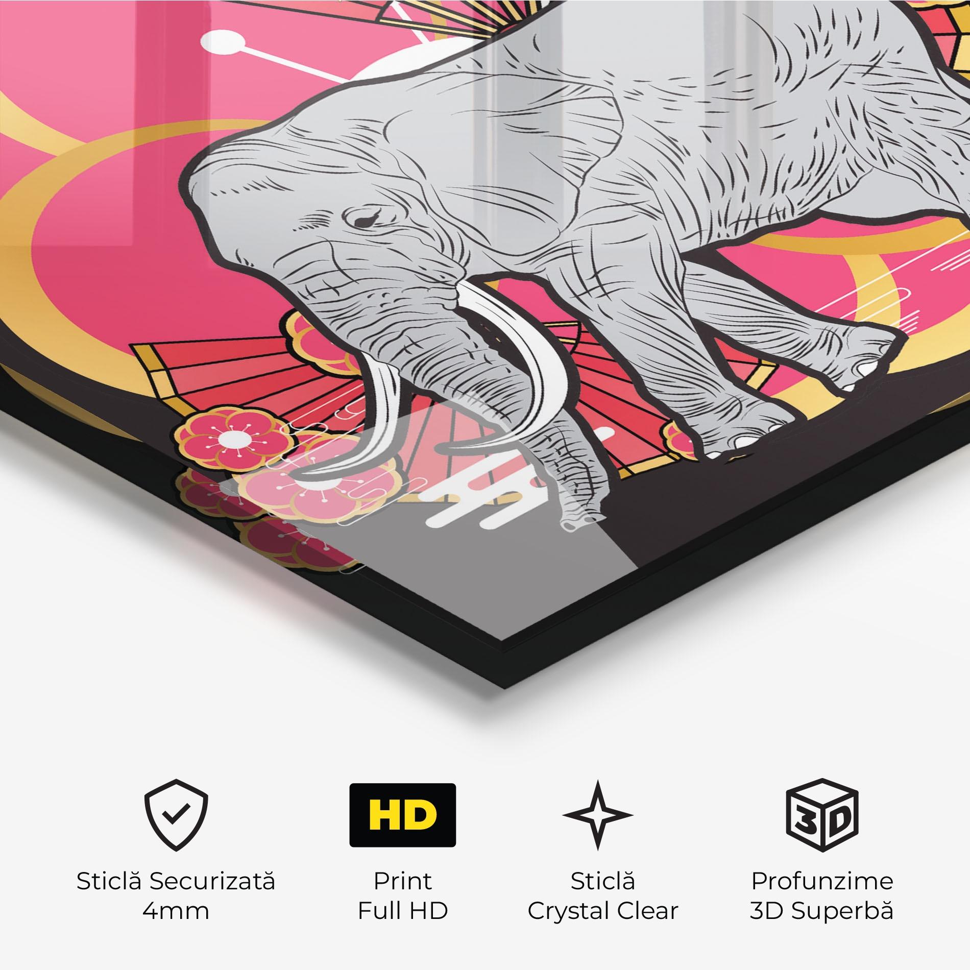 Tablou Sticla Elephant On Pink mockup 3