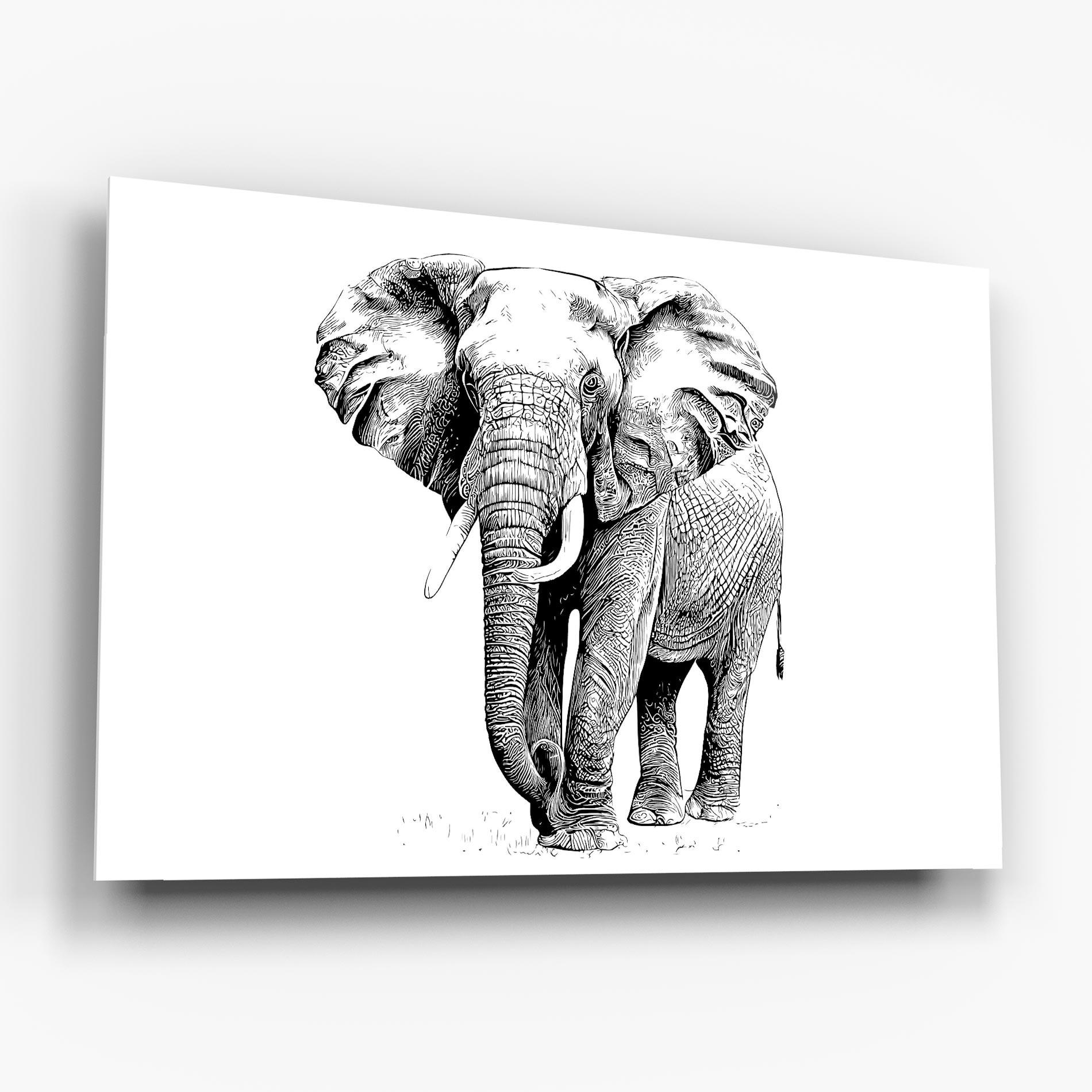 Tablou Sticla Black Lines Elephant mockup 6
