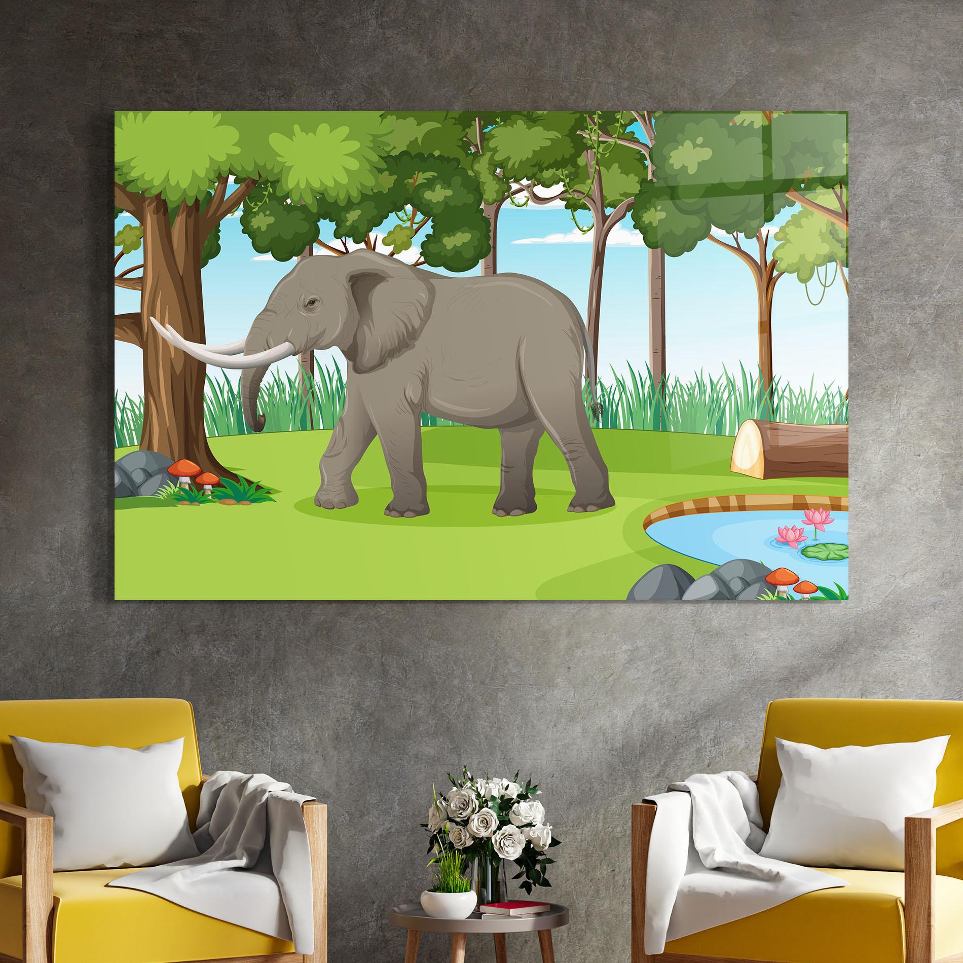 Tablou Sticla Animated Elephant mockup 4