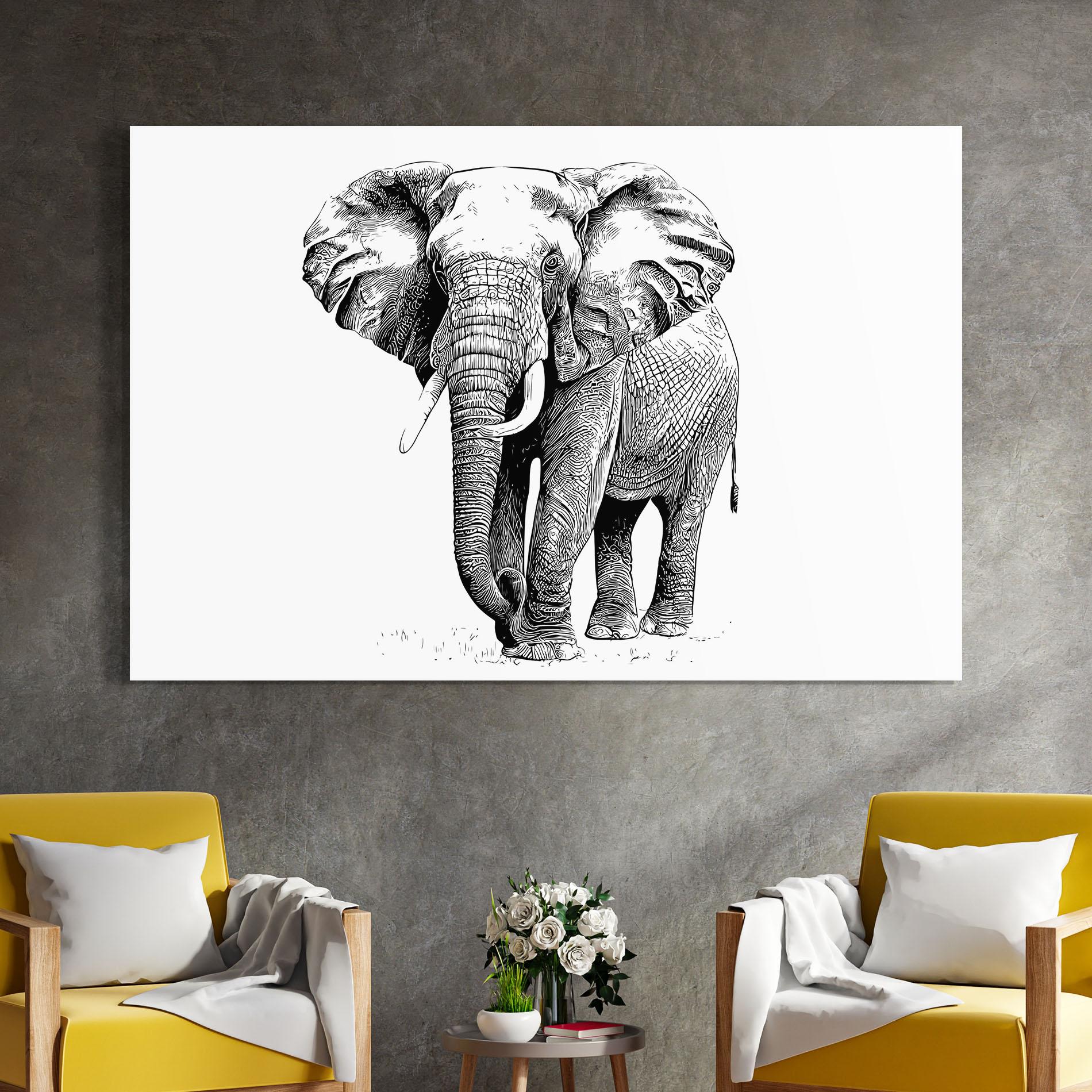 Tablou Sticla Black Lines Elephant mockup 4
