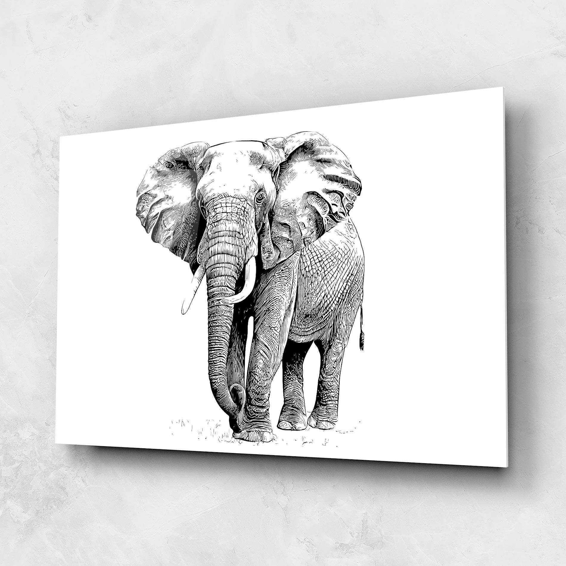 Tablou Sticla Black Lines Elephant mockup 1