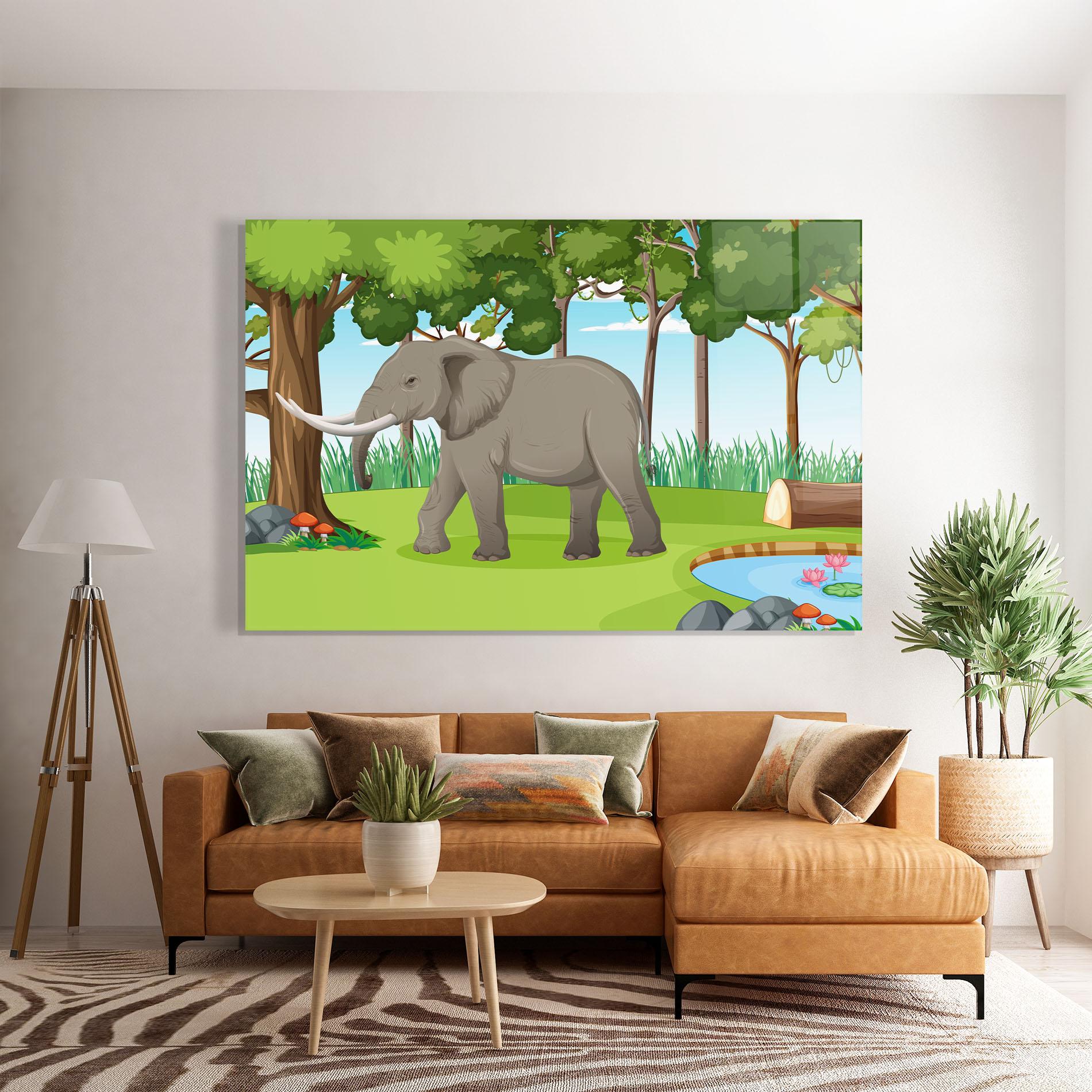 Tablou Sticla Animated Elephant mockup 7