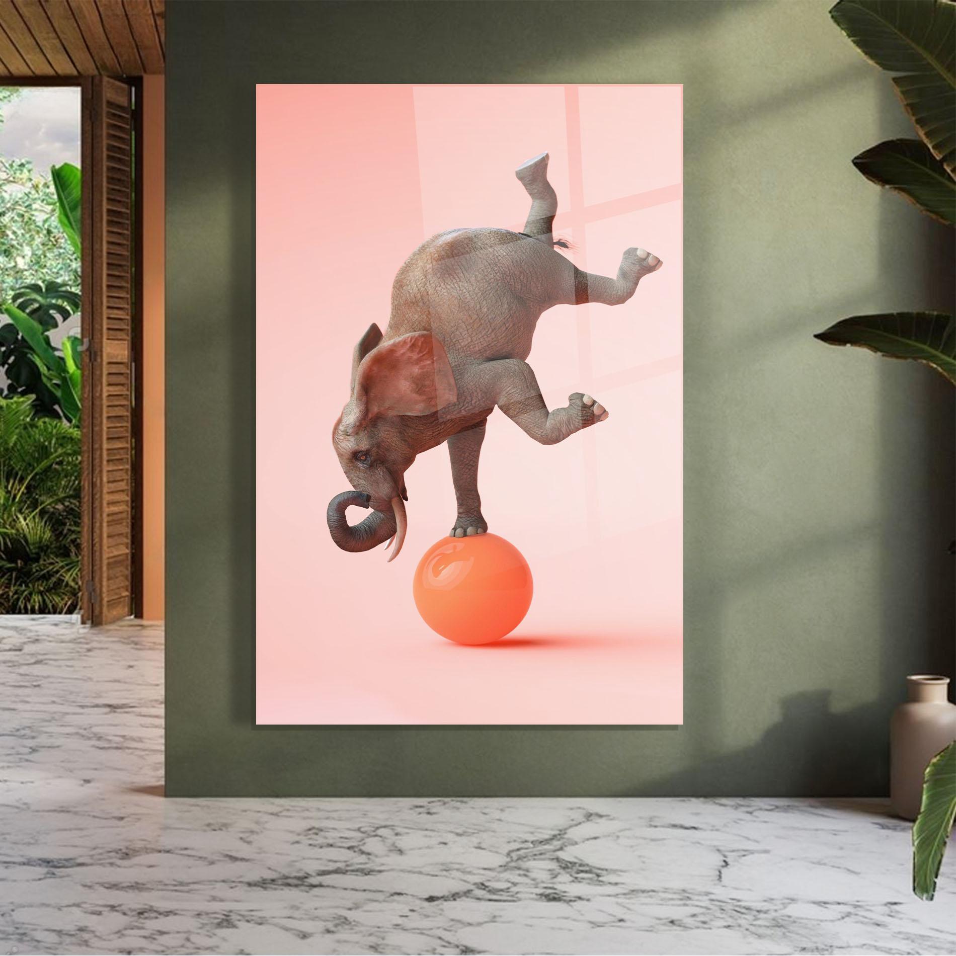 Tablou Sticla Ball Elephant mockup 7