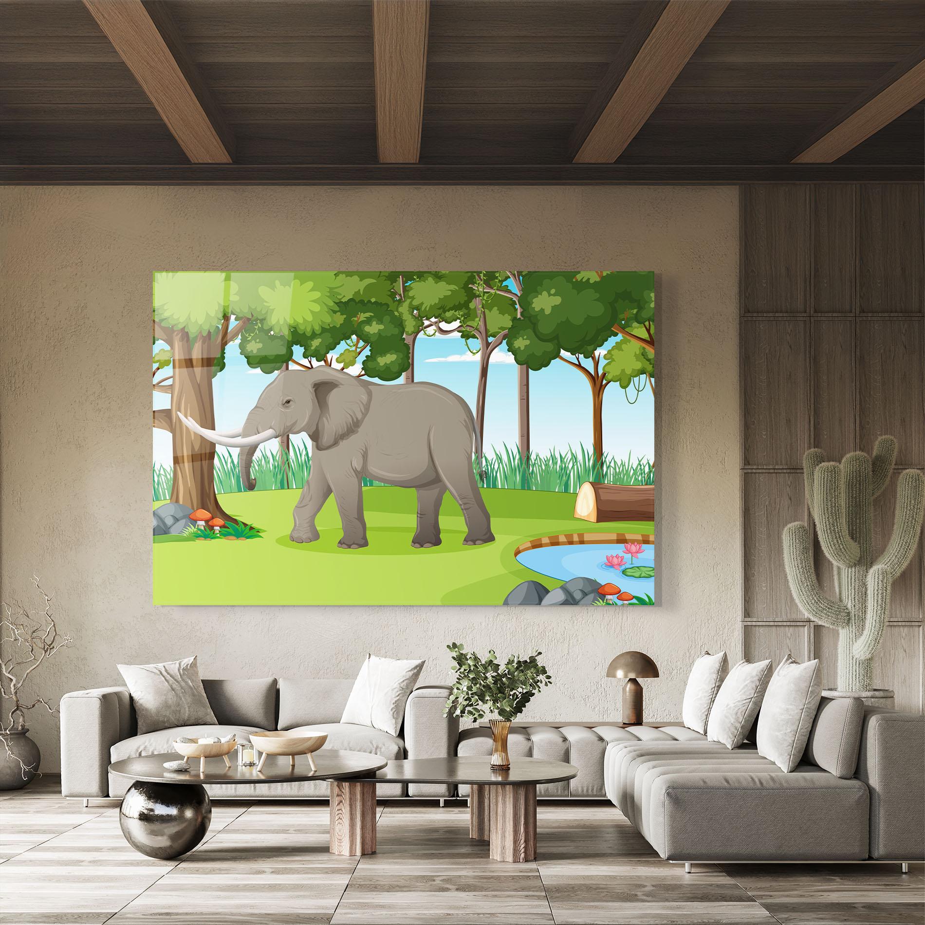 Tablou Sticla Animated Elephant mockup 8