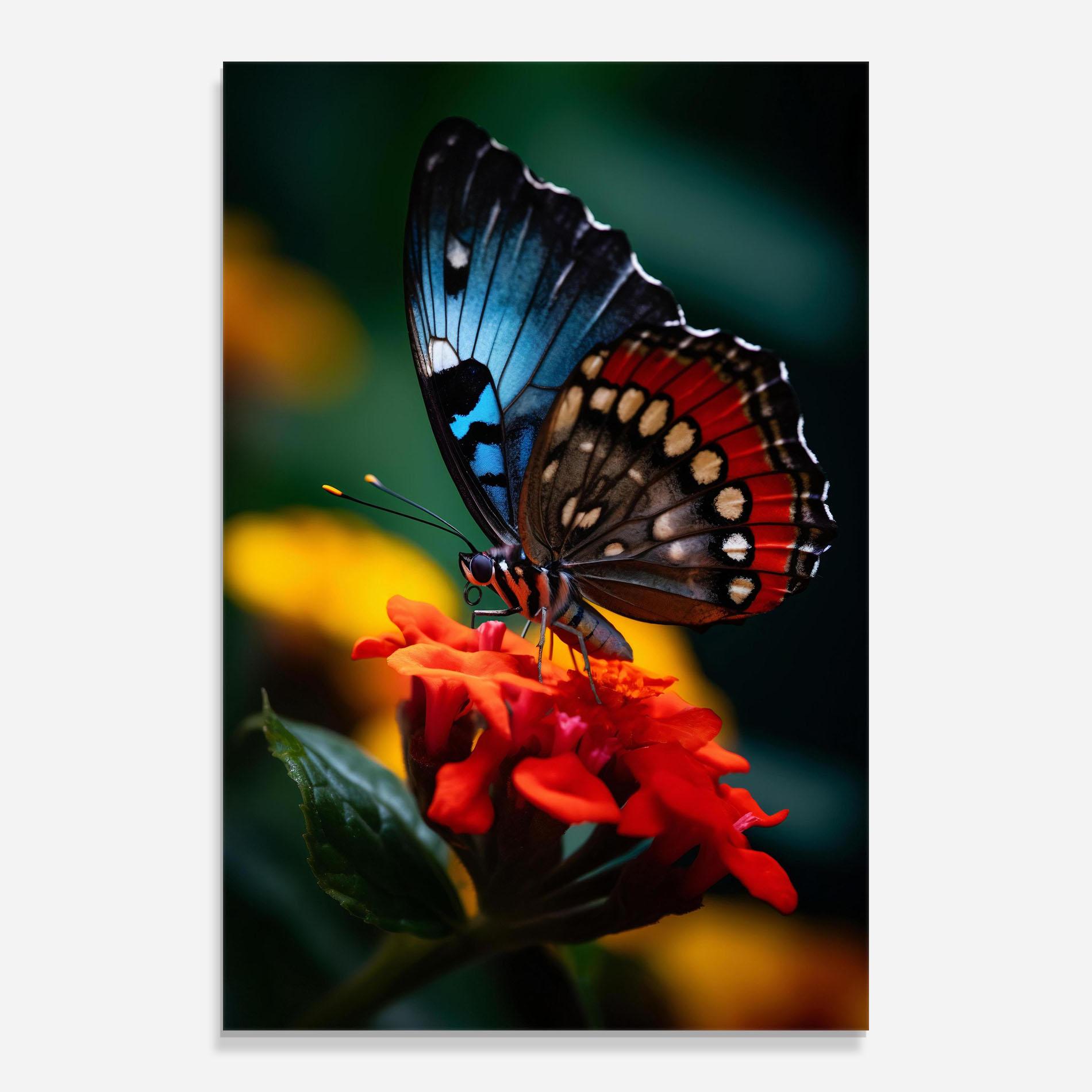 Tablou Sticla Blue Red Butterfly mockup 0
