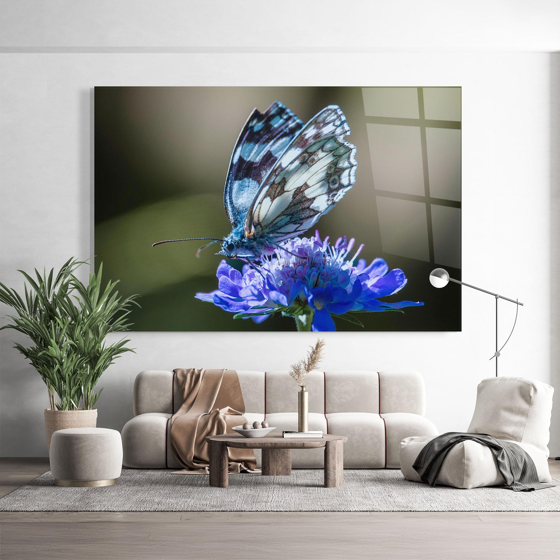 Tablou Sticla Blue Butterfly In Nature mockup 9